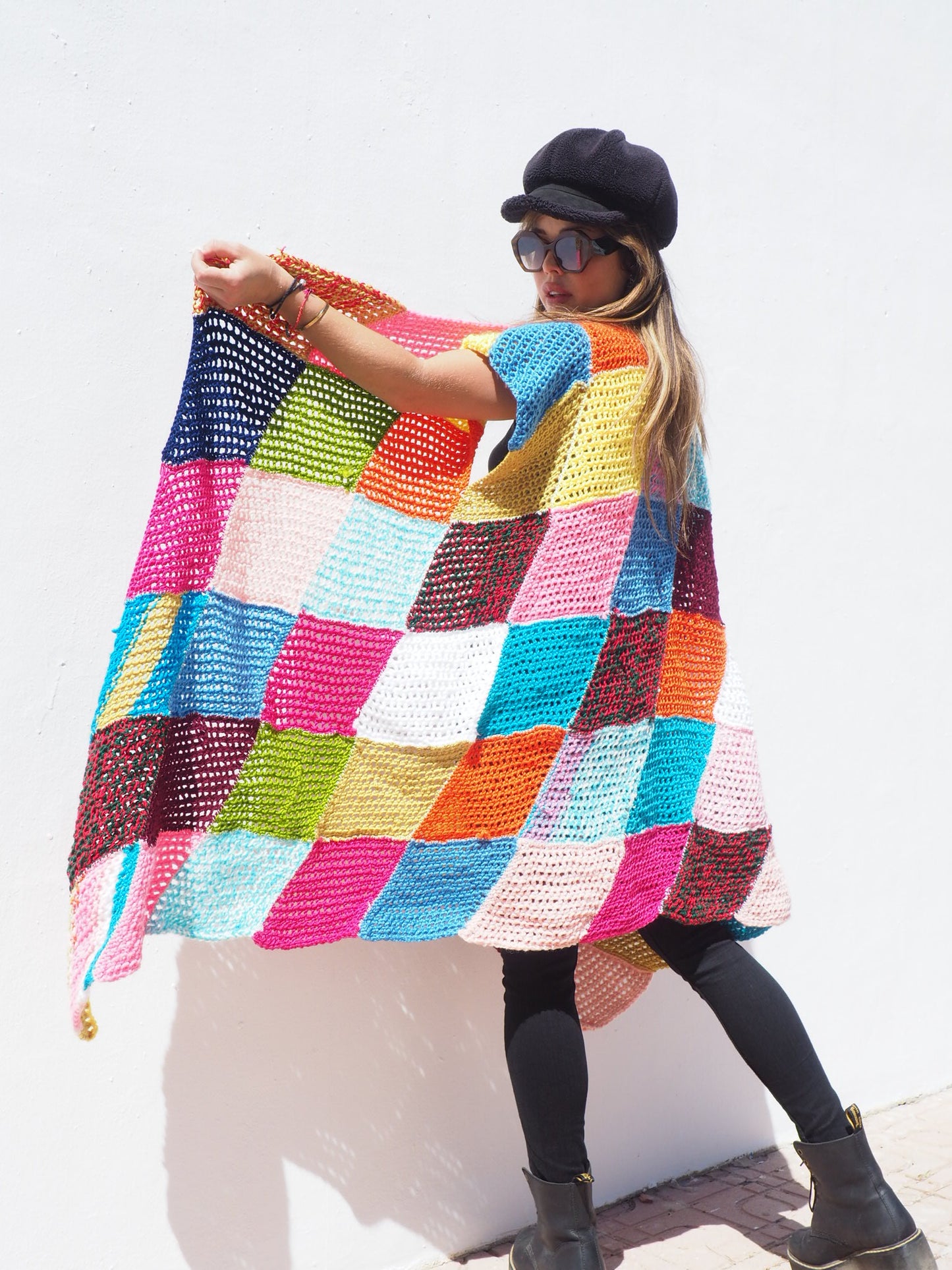 Very colourful handmade vintage crochet waistcoat by up-cycled by Vagabond Ibiza.