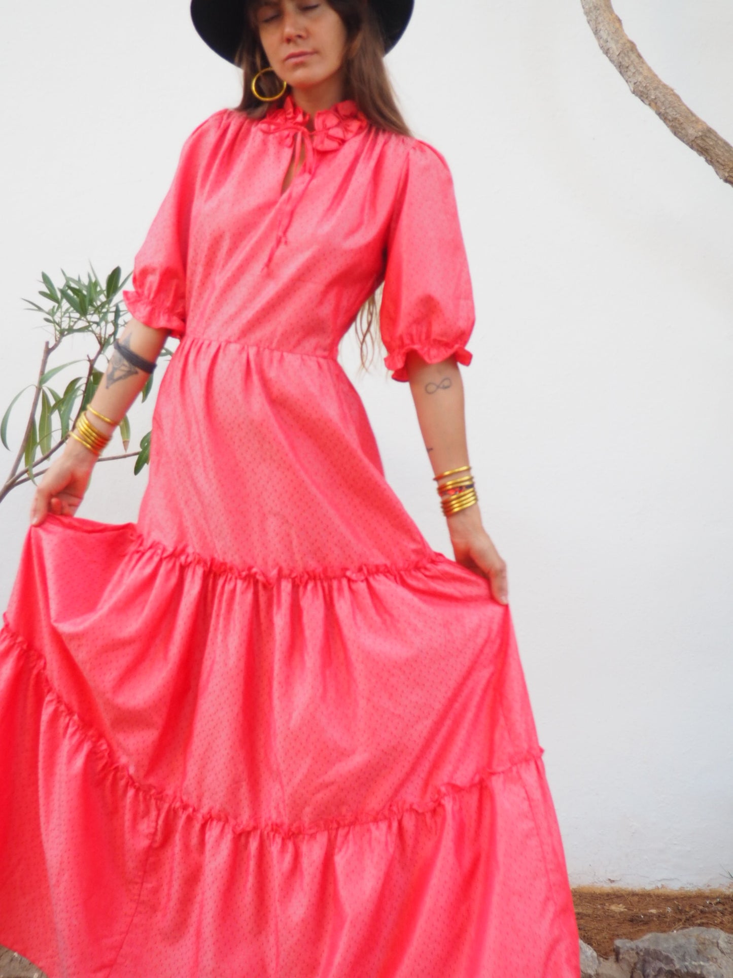 Vintage 1970’s pink ruffle maxi dress