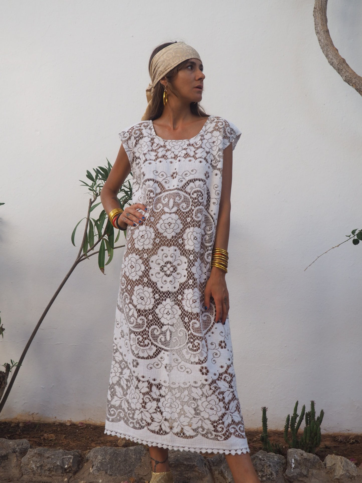 Amazing one off a kind white vintage lace dress up-cycled by Vagabond Ibiza