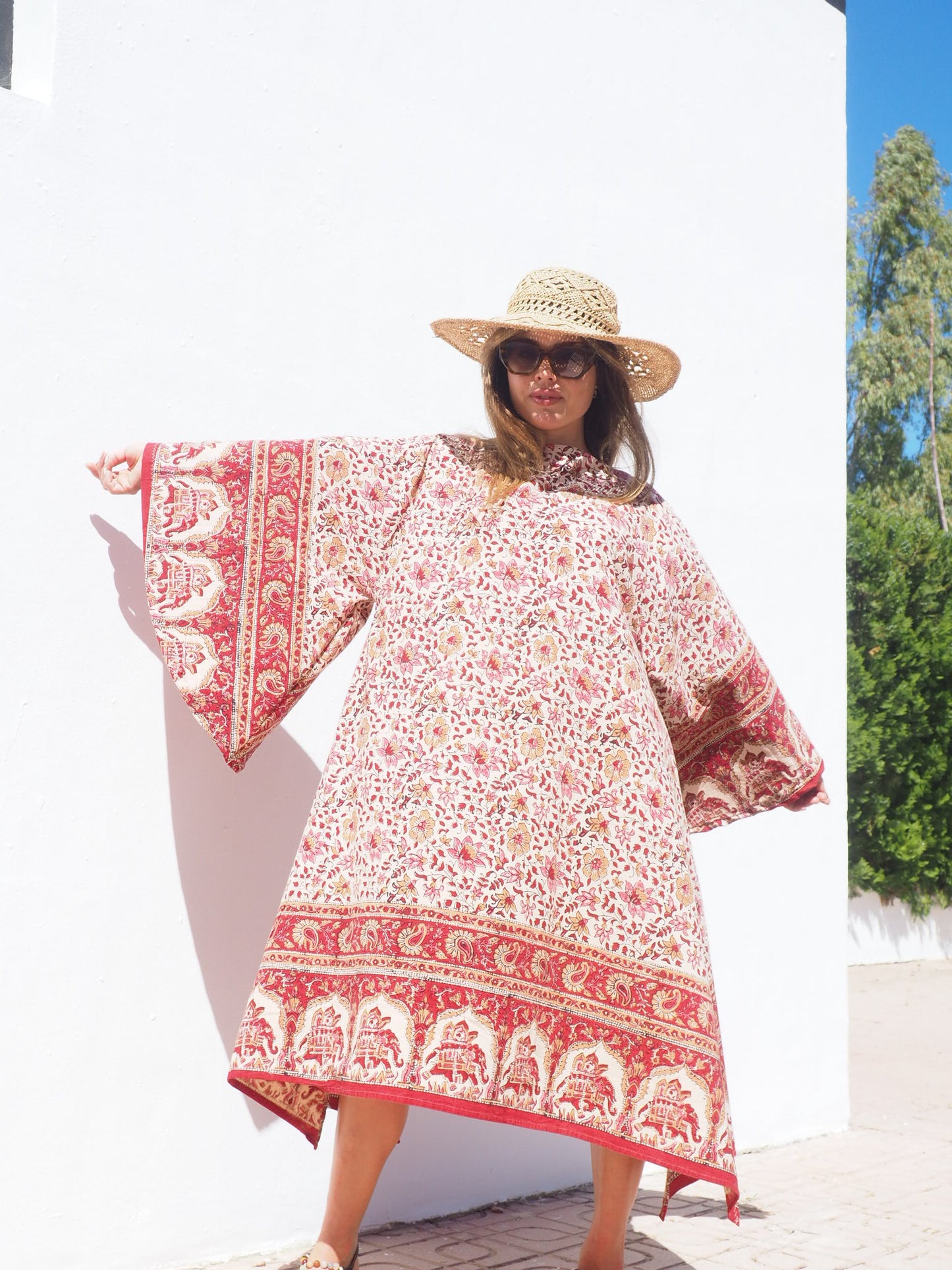 Vintage cotton block printed textiles boho dress up-cycled by Vagabond Ibiza