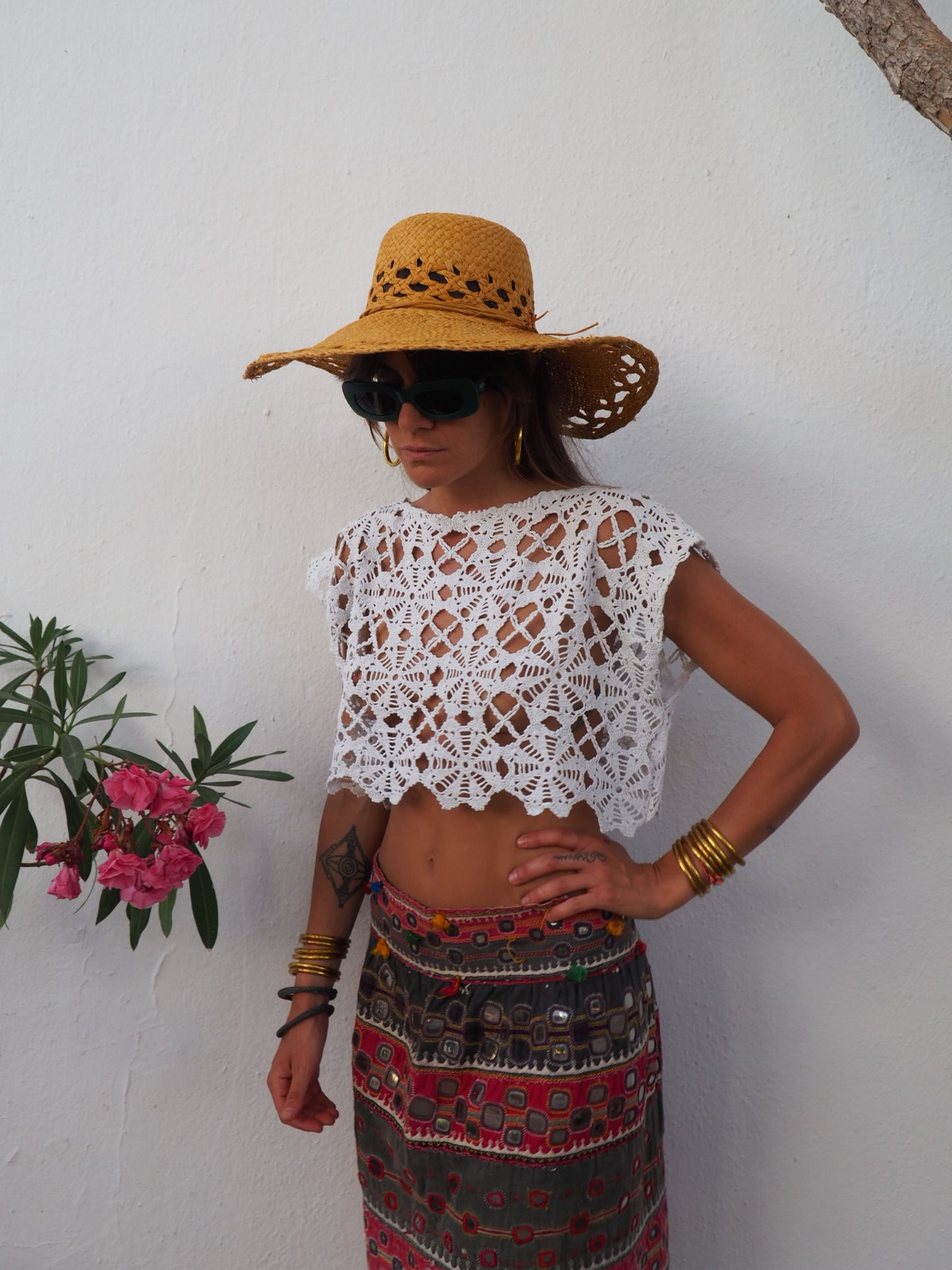 Amazing one off a kind white vintage crochet lace top up-cycled by Vagabond Ibiza