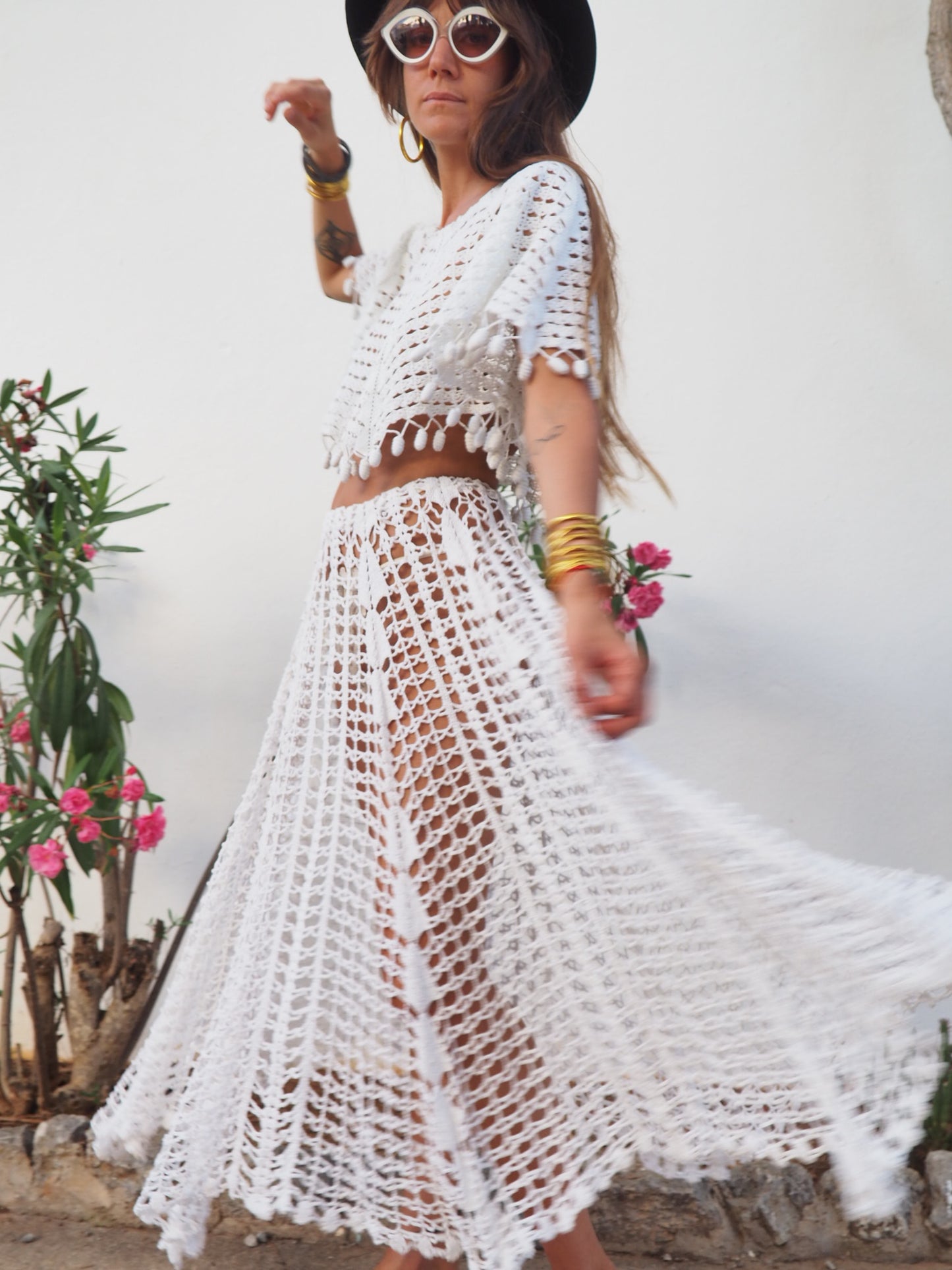 Amazing one off a kind white vintage crochet lace skirt up-cycled by Vagabond Ibiza