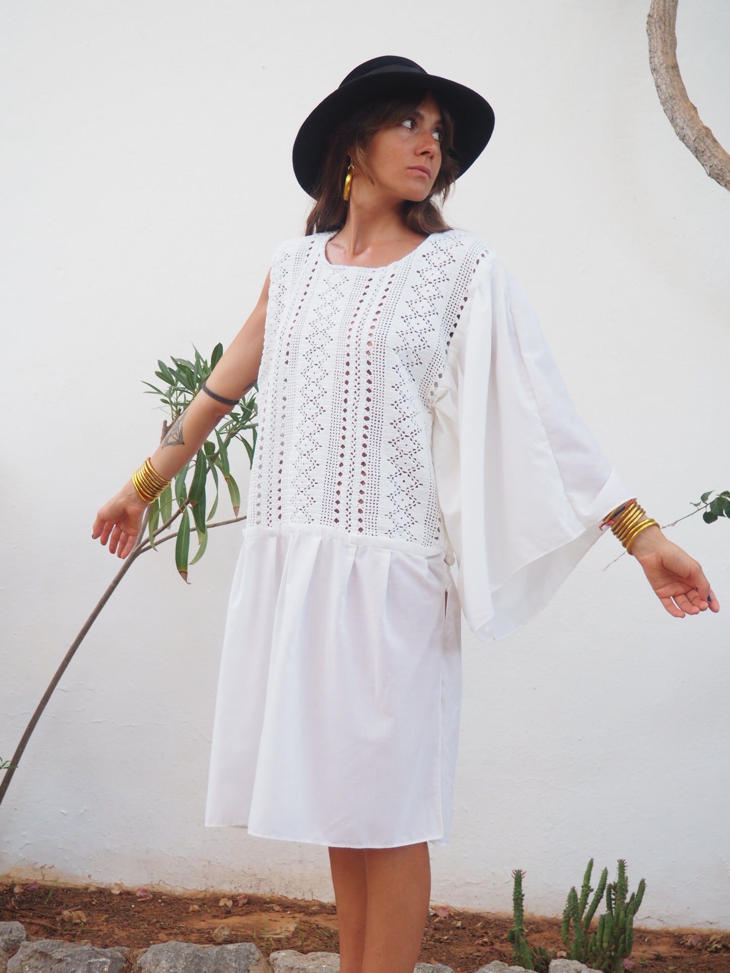 Amazing one off a kind white vintage crochet dress up-cycled by Vagabond Ibiza