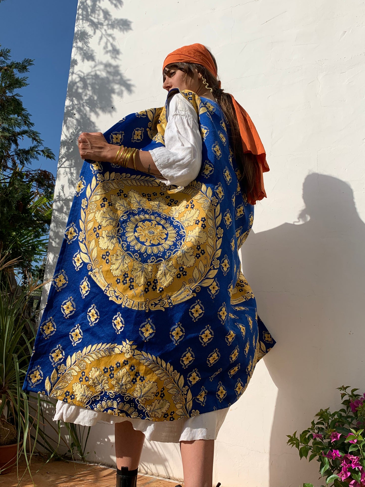 colourful waistcoat, Vintage Crochet Jacket, up cycled jacket , handmade jacket, striped jacket , vintage jacket, 1970s jacket , long waistcoat, slow fashion , sustainable fashion, vintage shop, ibiza vintage shop, ibiza style, bohemian jacket, boho jacket, colourful jacket, festival jacket, hippie style, 70s clothing, original vintage, recycled fashion brand, sustainable fashion brand, slow fashion brand, rainbow fashion, knitted jacket, woven jacket, winter jacket