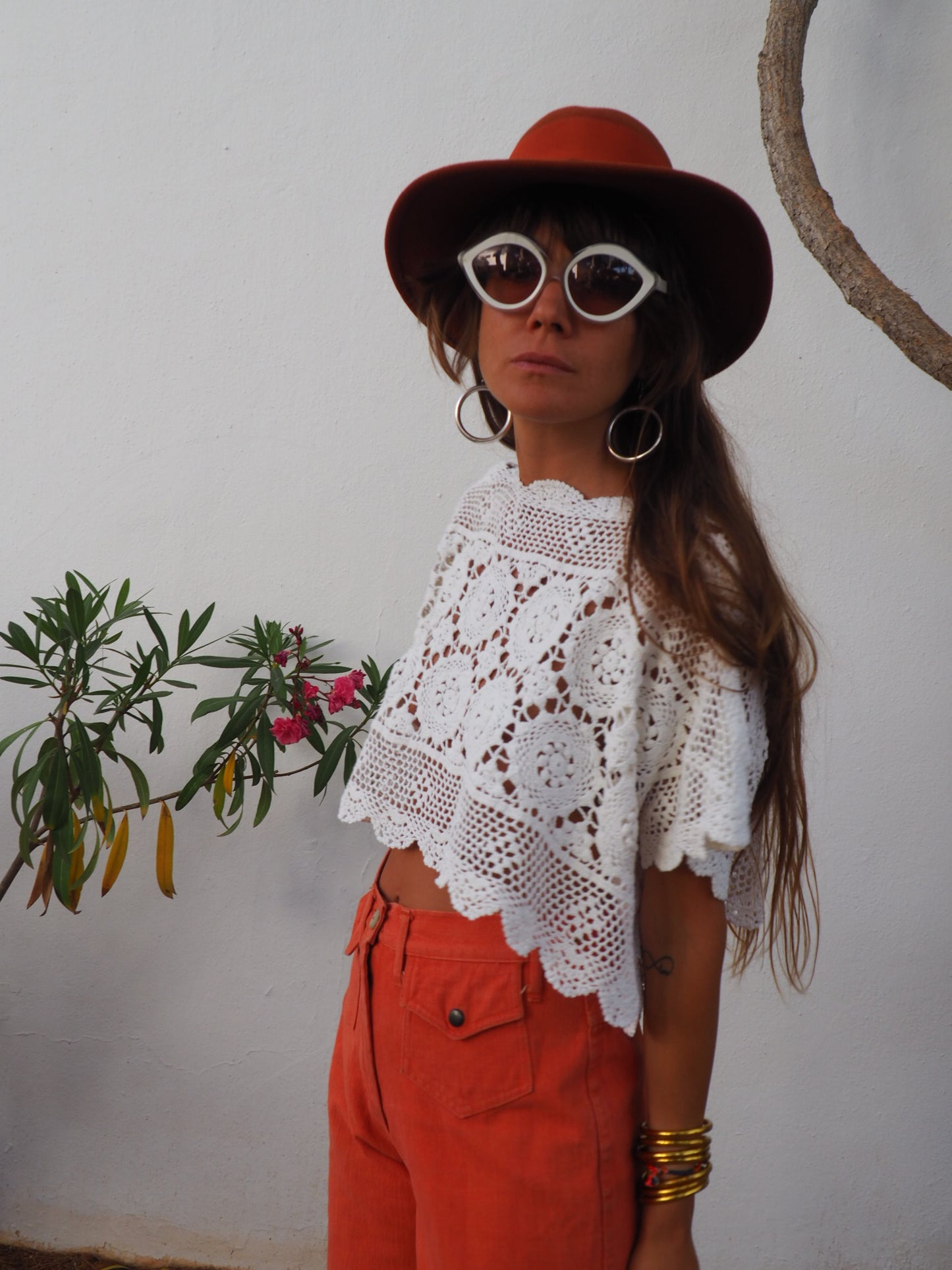 Vintage handmade white crochet lace top up-cycled by vagabond ibiza