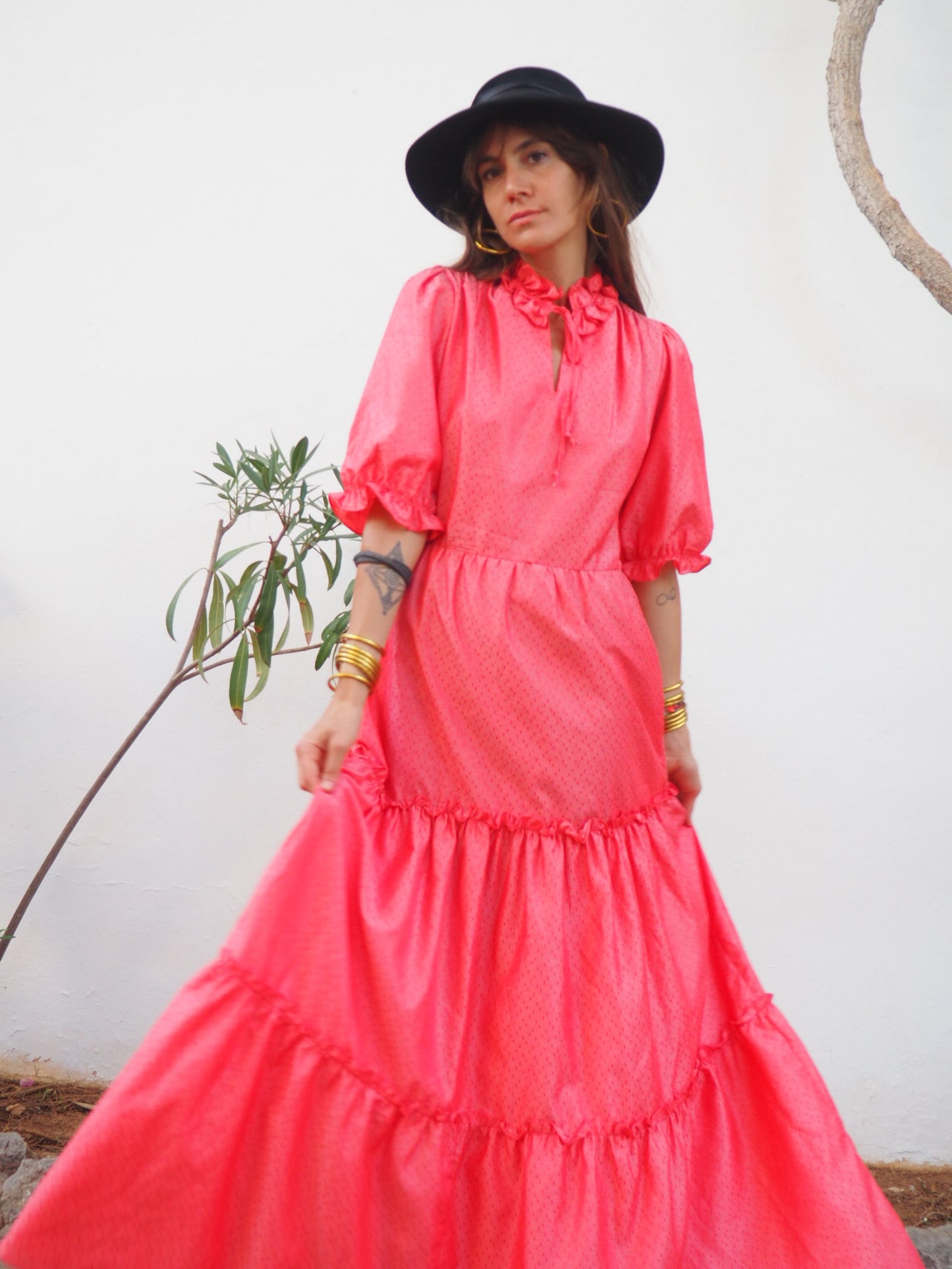 Vintage 1970’s pink ruffle maxi dress