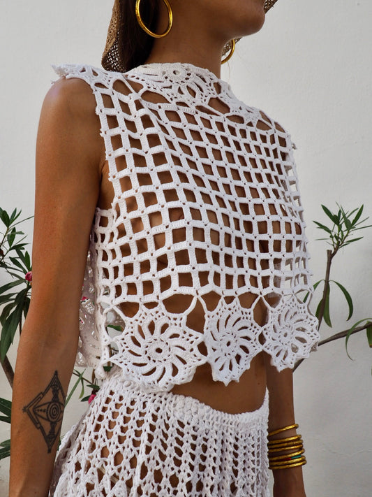 Amazing one off a kind white vintage crochet lace top up-cycled by Vagabond Ibiza