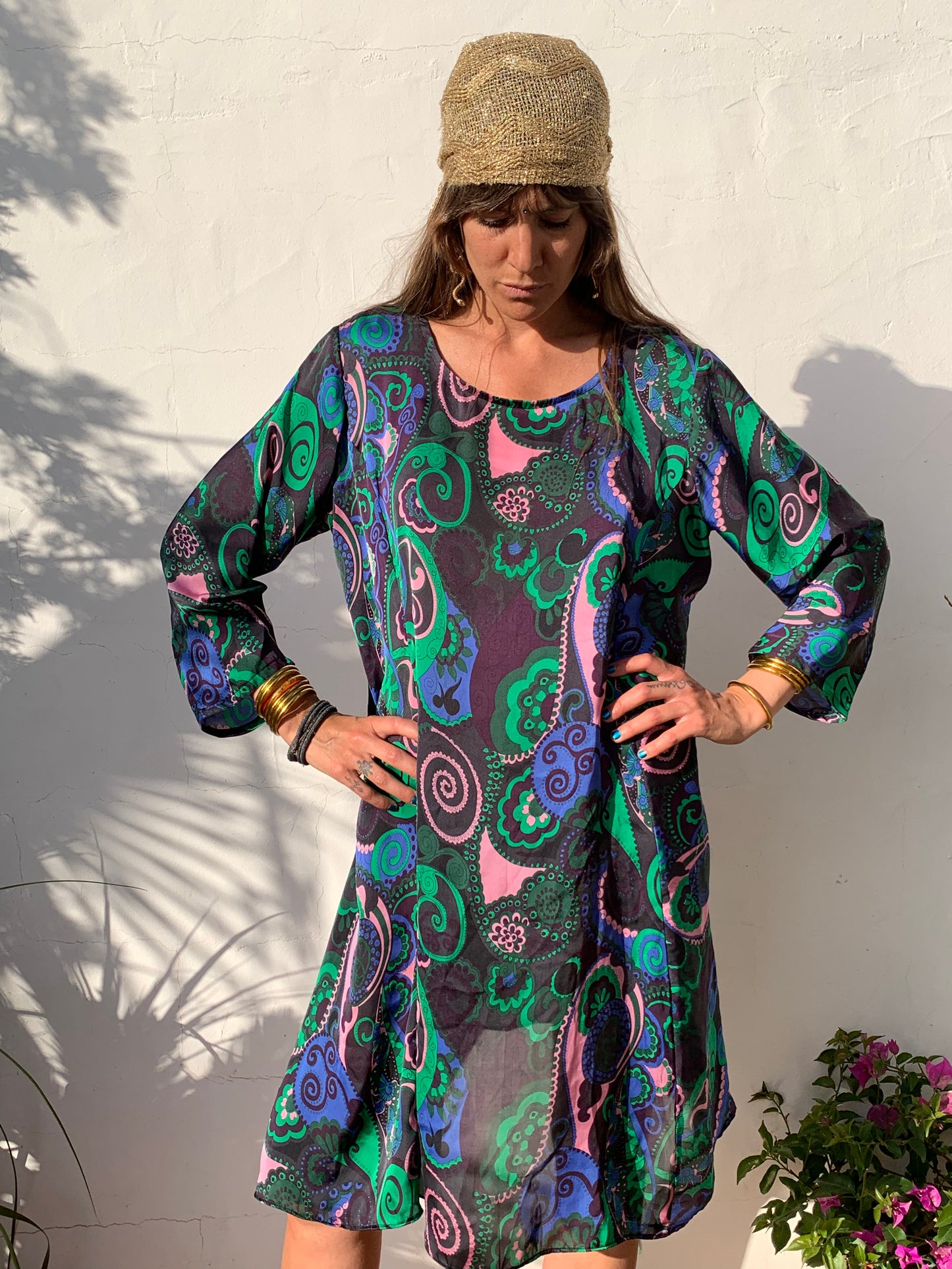 Vintage 1970’s printed dress with wide sleeves