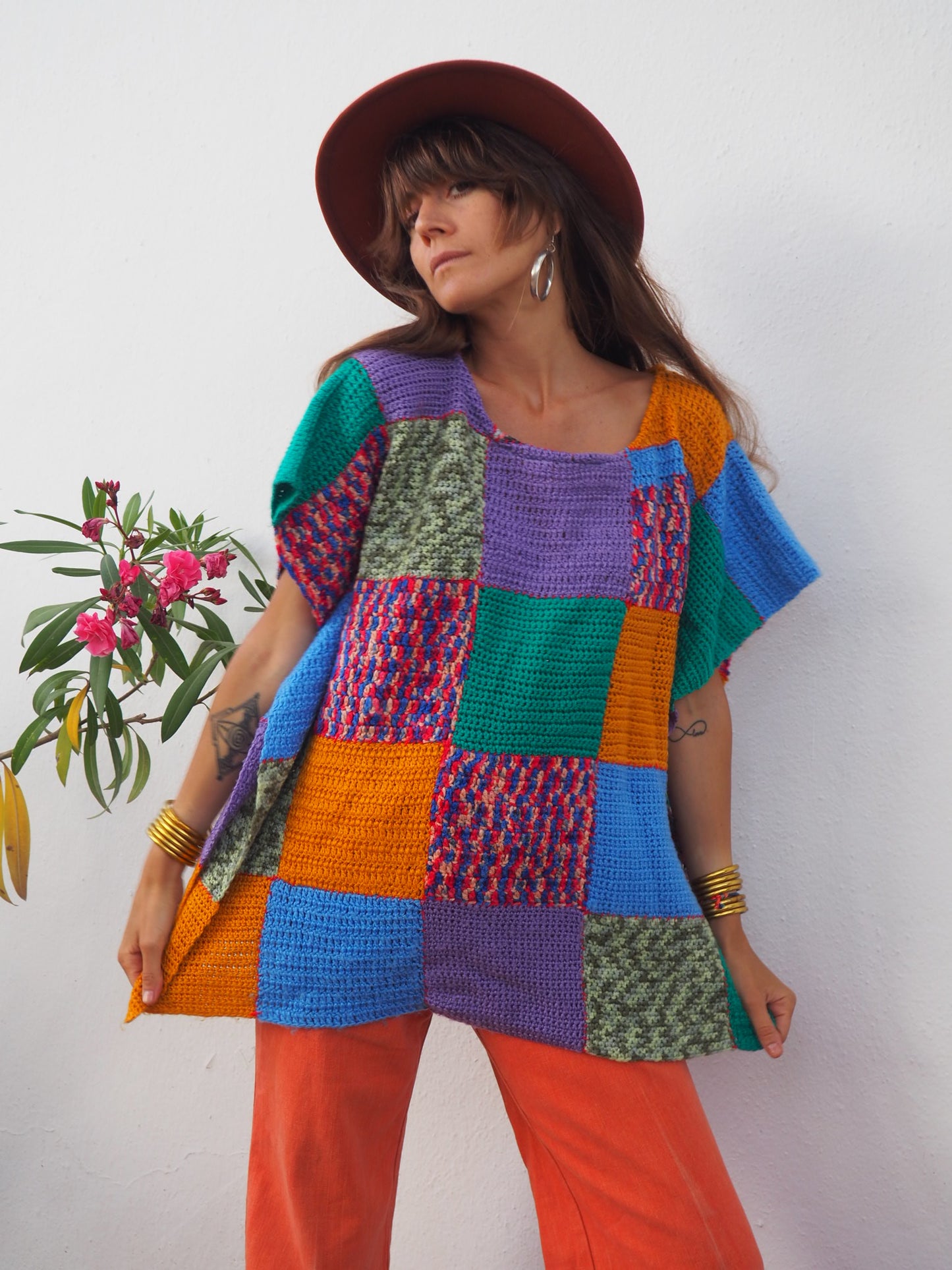 Vintage handmade 1970’s patchwork crochet jumper