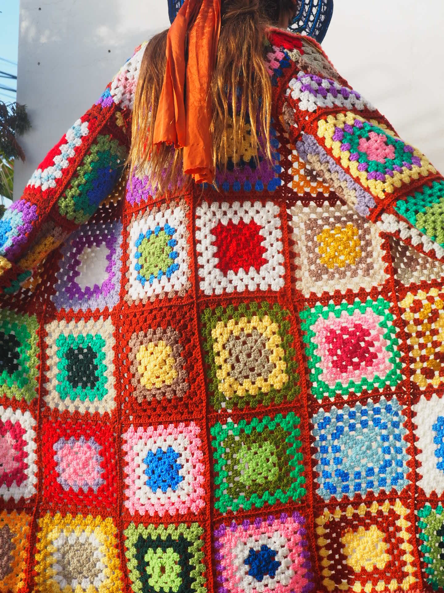 Vintage 1970's rainbow granny square hand made crochet jacket up