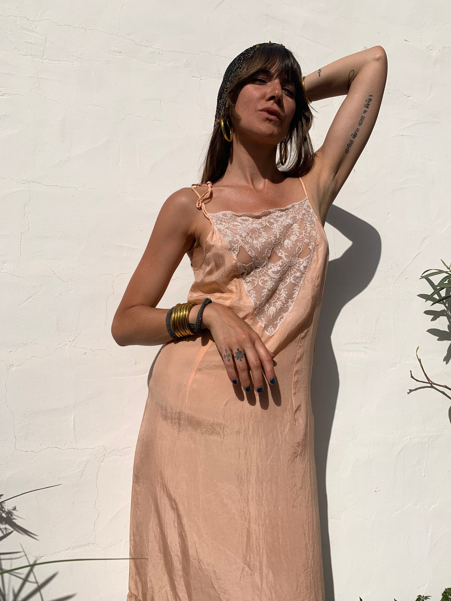 Vintage pink silk and lace slip dress