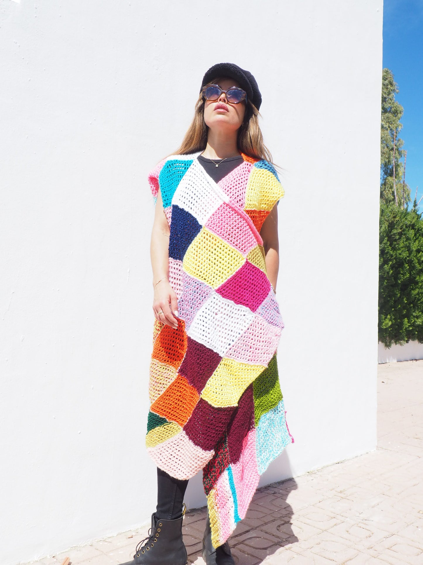 Very colourful handmade vintage crochet waistcoat by up-cycled by Vagabond Ibiza.