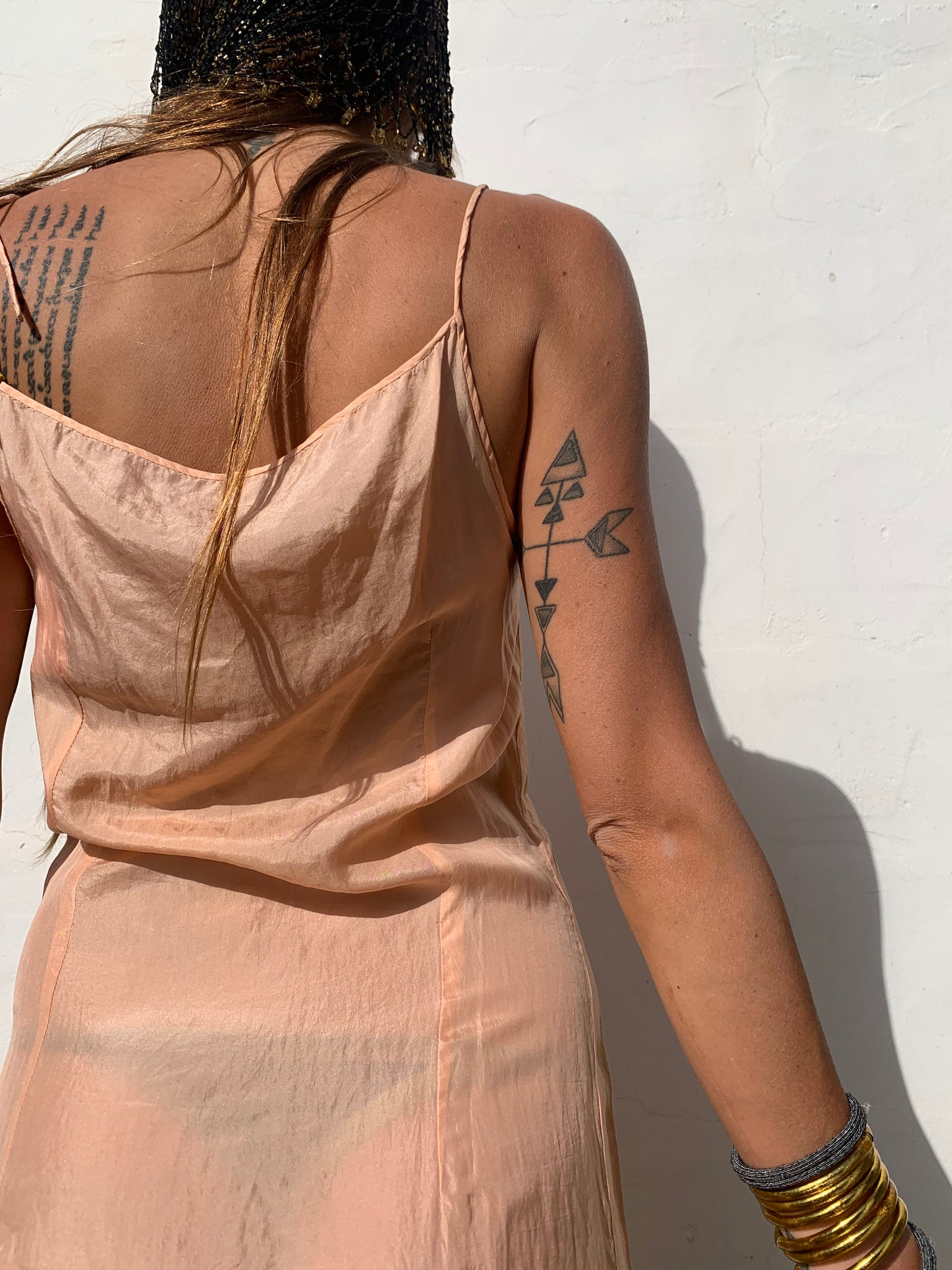 Vintage pink silk and lace slip dress