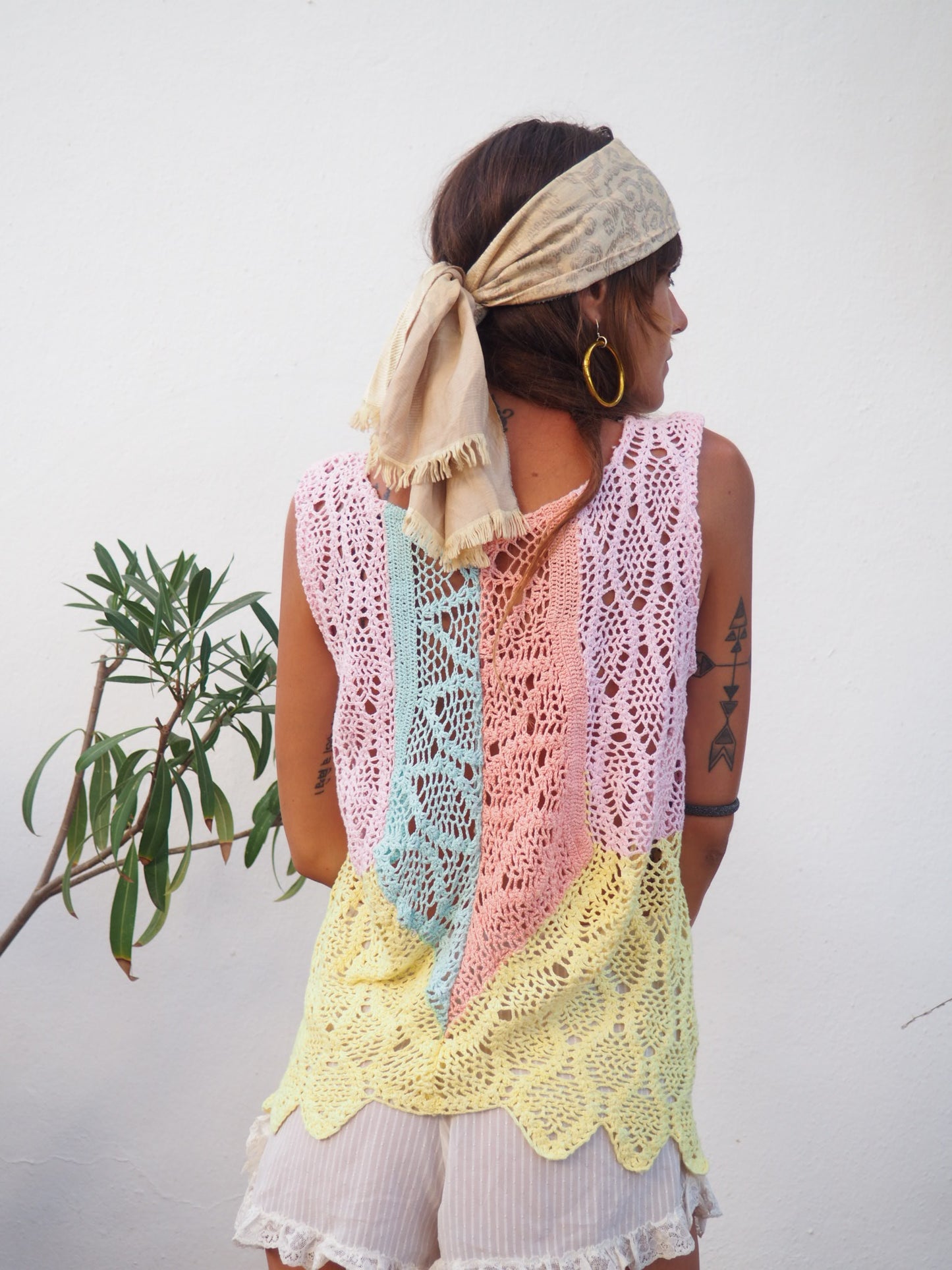 One of a kind up-cycled cotton crochet mini dress/top