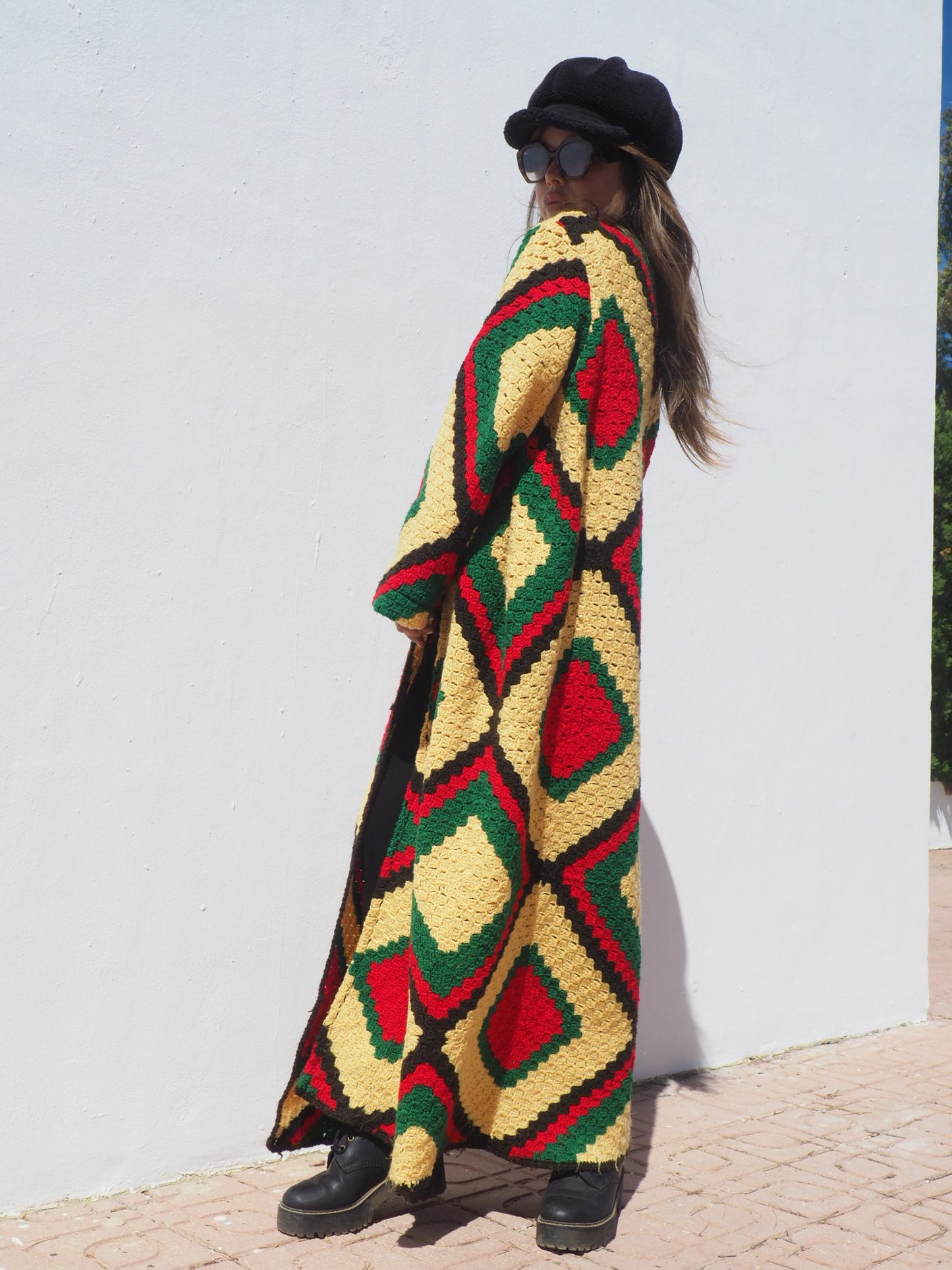 Very colourful handmade vintage crochet jacket by up-cycled by Vagabond Ibiza.