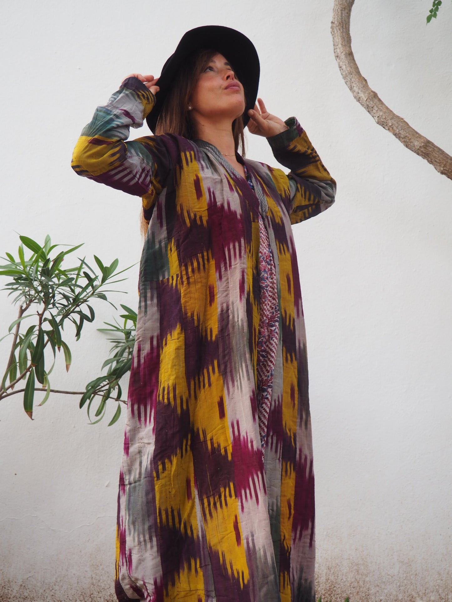 Amazing silk Uzbekistan hand woven Ikat ceremony jacket