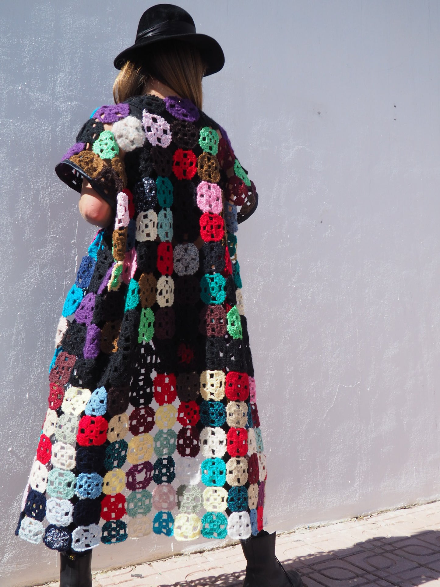 Vintage 1970’s handmade colourful crochet jacket up-cycled by Vagabond Ibiza