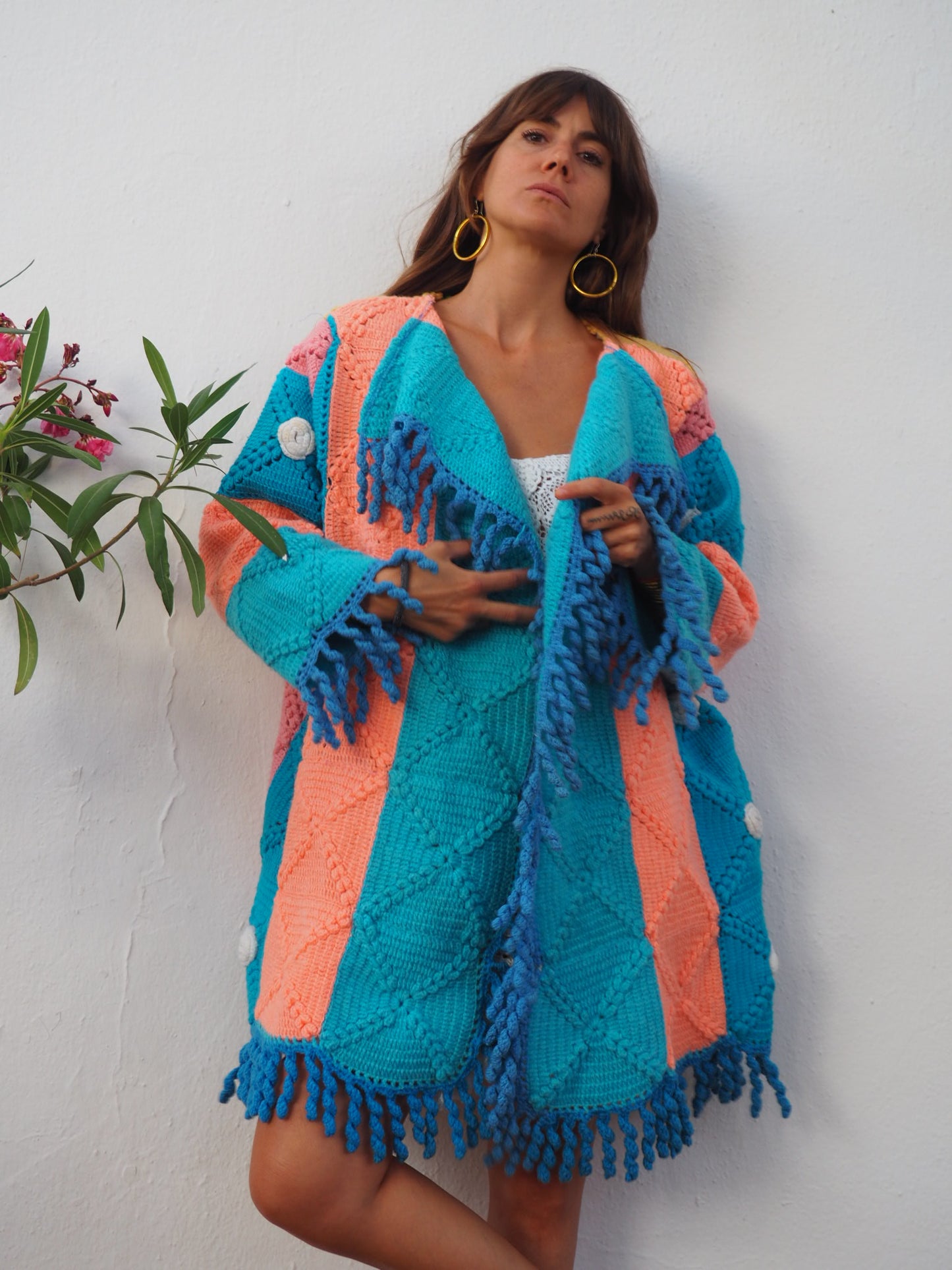 Vintage 1970’s handmade crochet tassel jacket up-cycled by Vagabond Ibiza