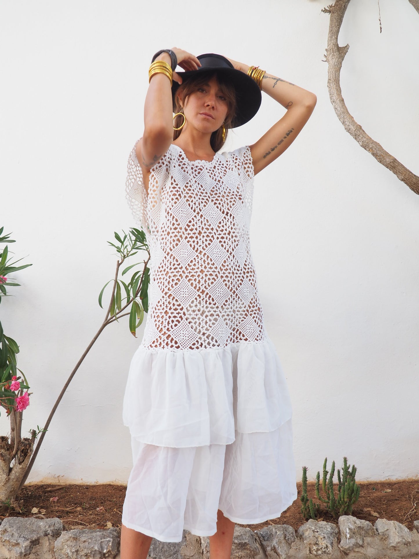 Amazing one off a kind white vintage crochet dress up-cycled by Vagabond Ibiza