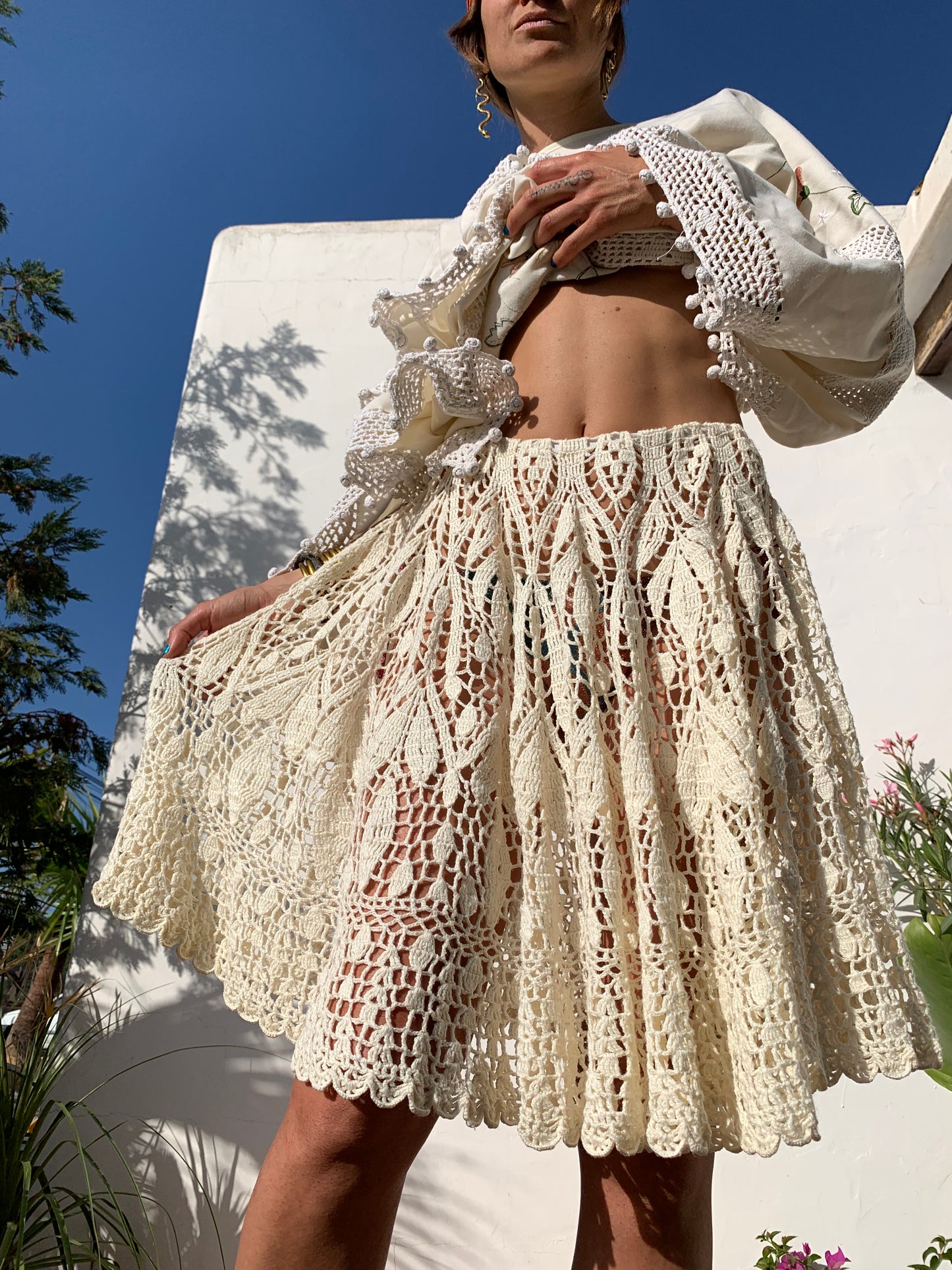 Antique lace crochet skirt up-cycled by Vagabond Ibiza