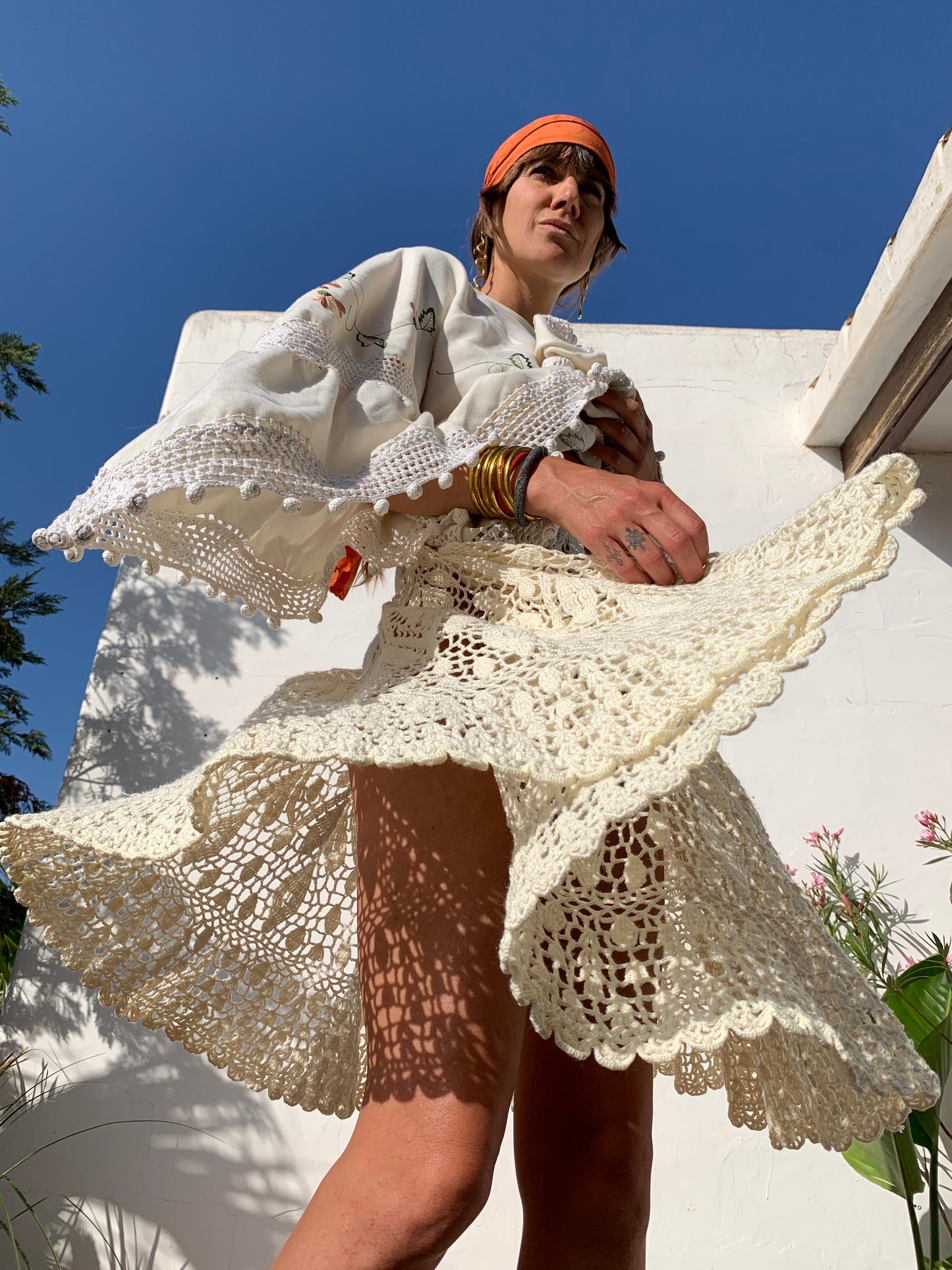 Antique lace crochet skirt up-cycled by Vagabond Ibiza