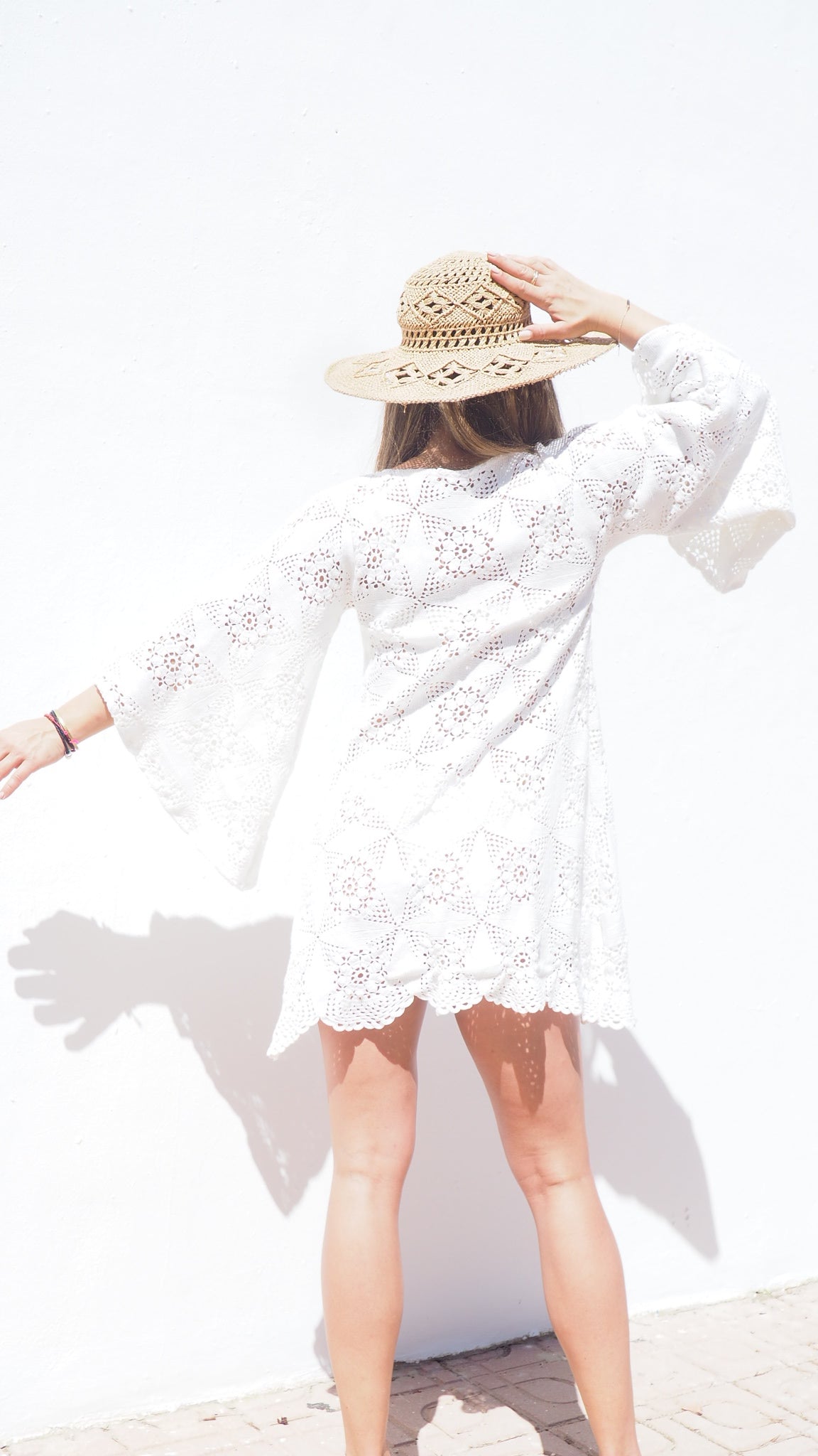 Amazing handmade vintage crochet textiles up-cycled bell sleeve dress by Vagabond Ibiza