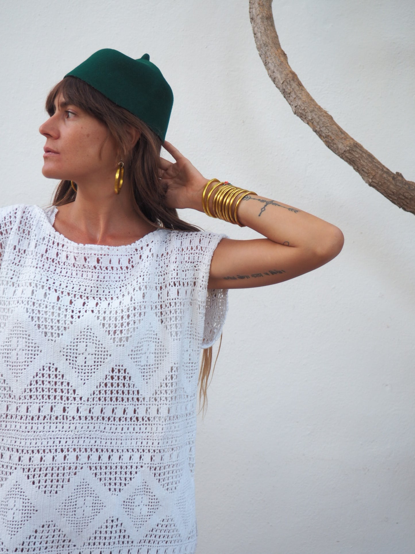 Amazing one off a kind white vintage crochet shirt dress up-cycled by Vagabond Ibiza