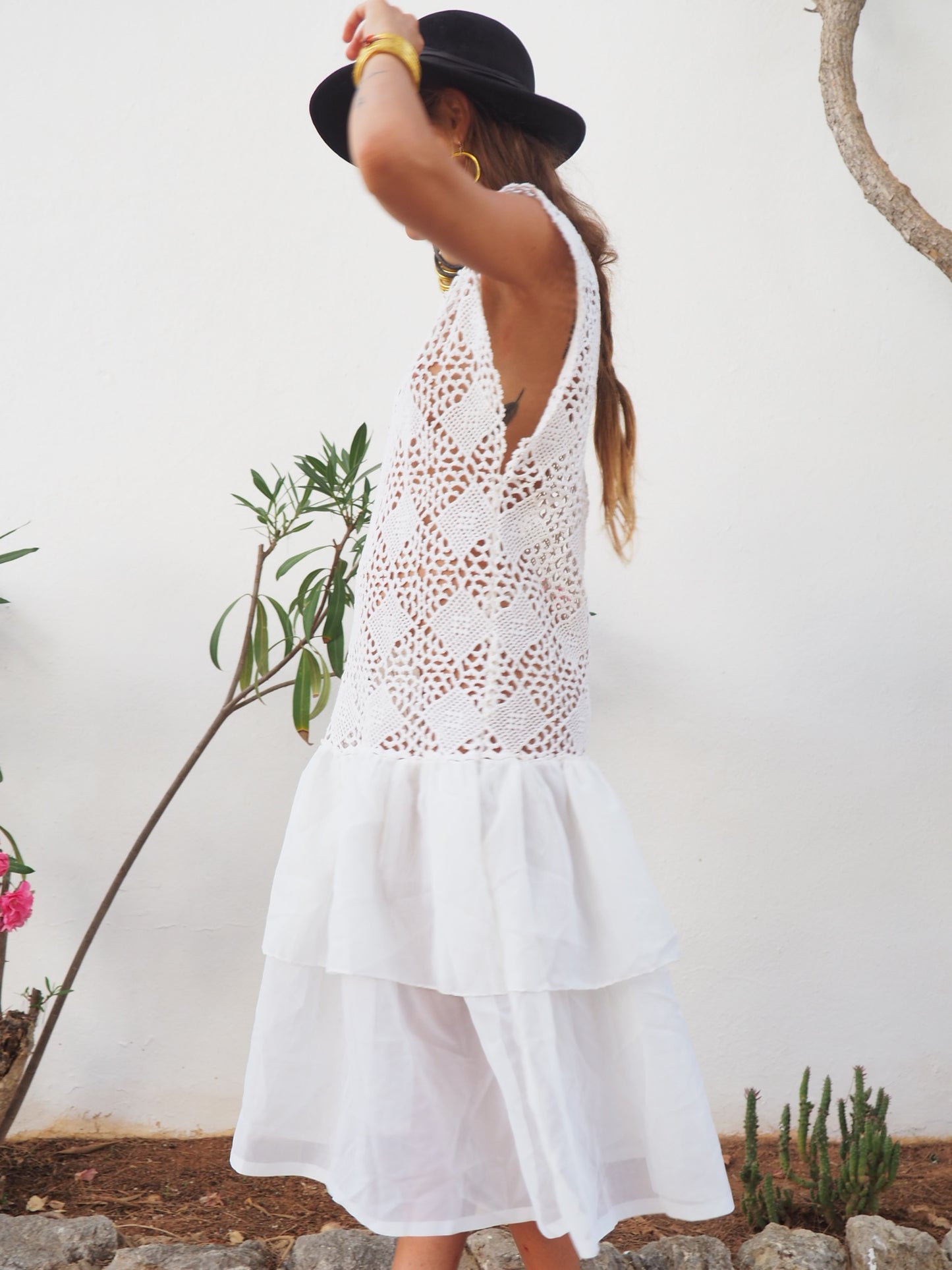 Amazing one off a kind white vintage crochet dress up-cycled by Vagabond Ibiza