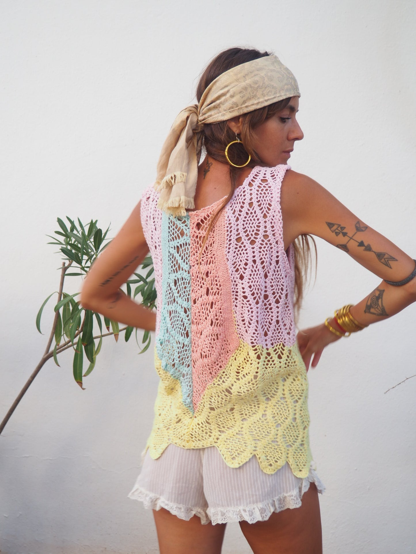 One of a kind up-cycled cotton crochet mini dress/top