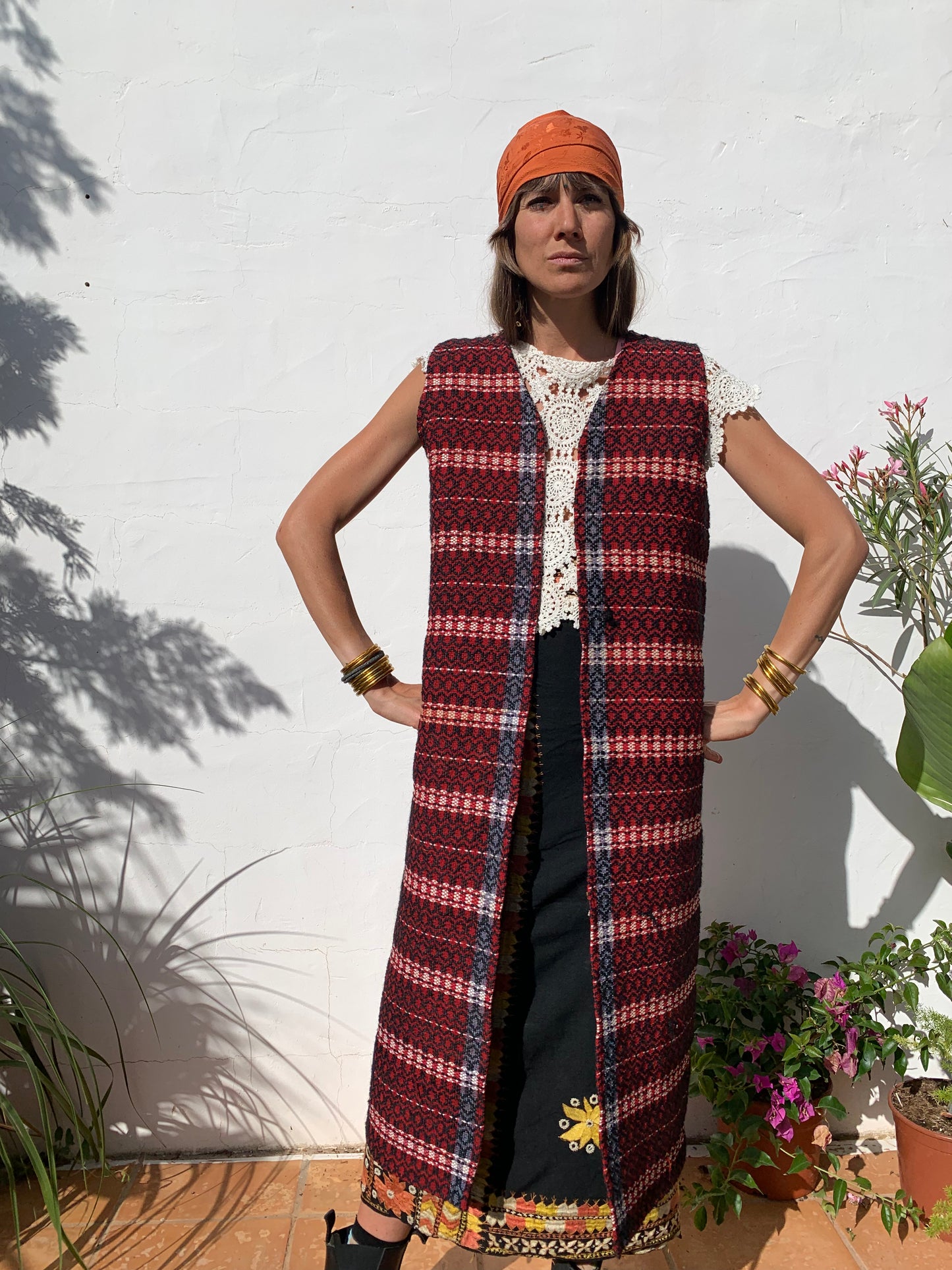 Vintage hand woven Romanian textiles up-cycled by vagabond Ibiza in to a long wa