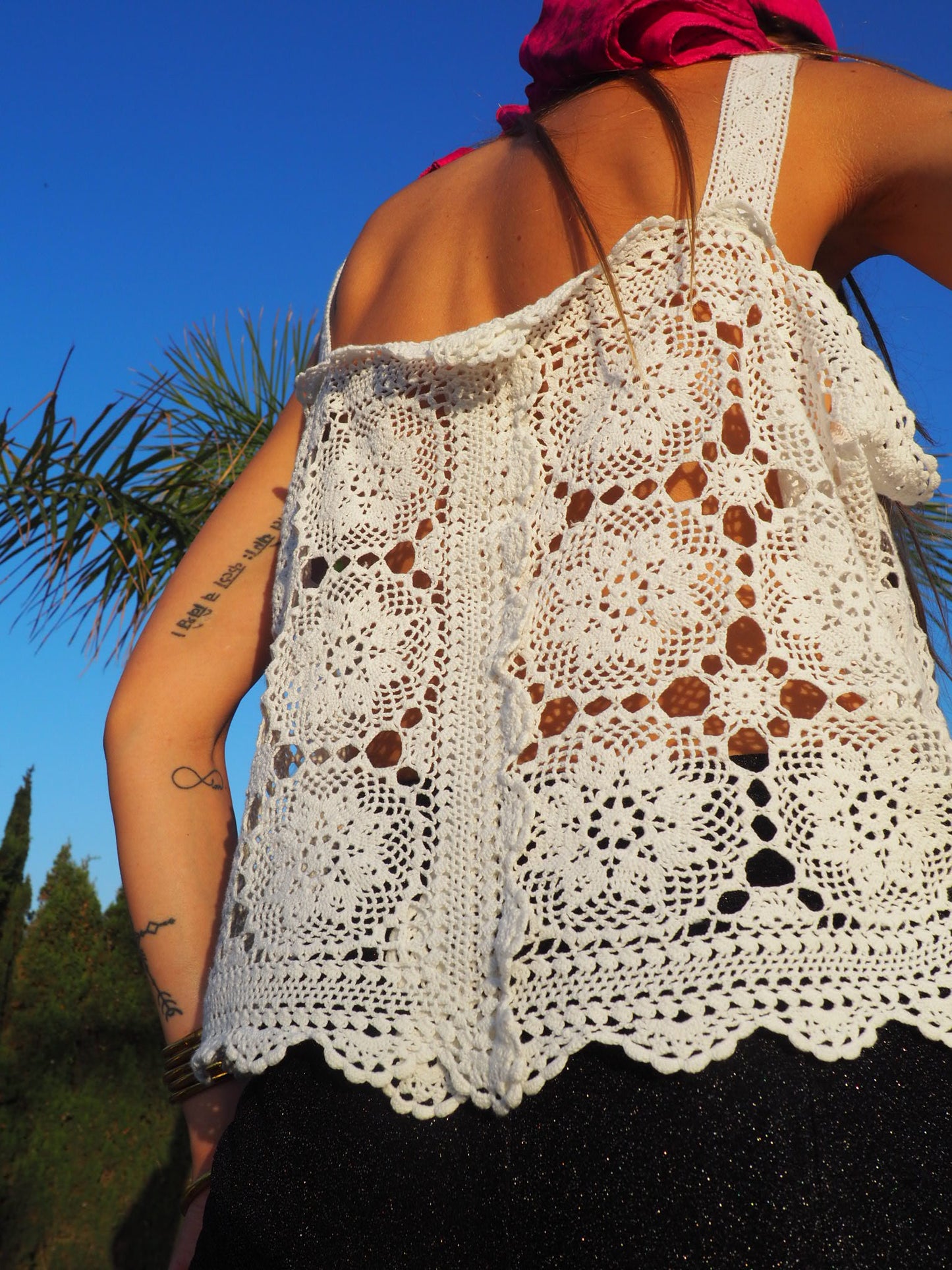 Antique vintage handmade white lace crochet crop top up-cycled by Vagabond Ibiza