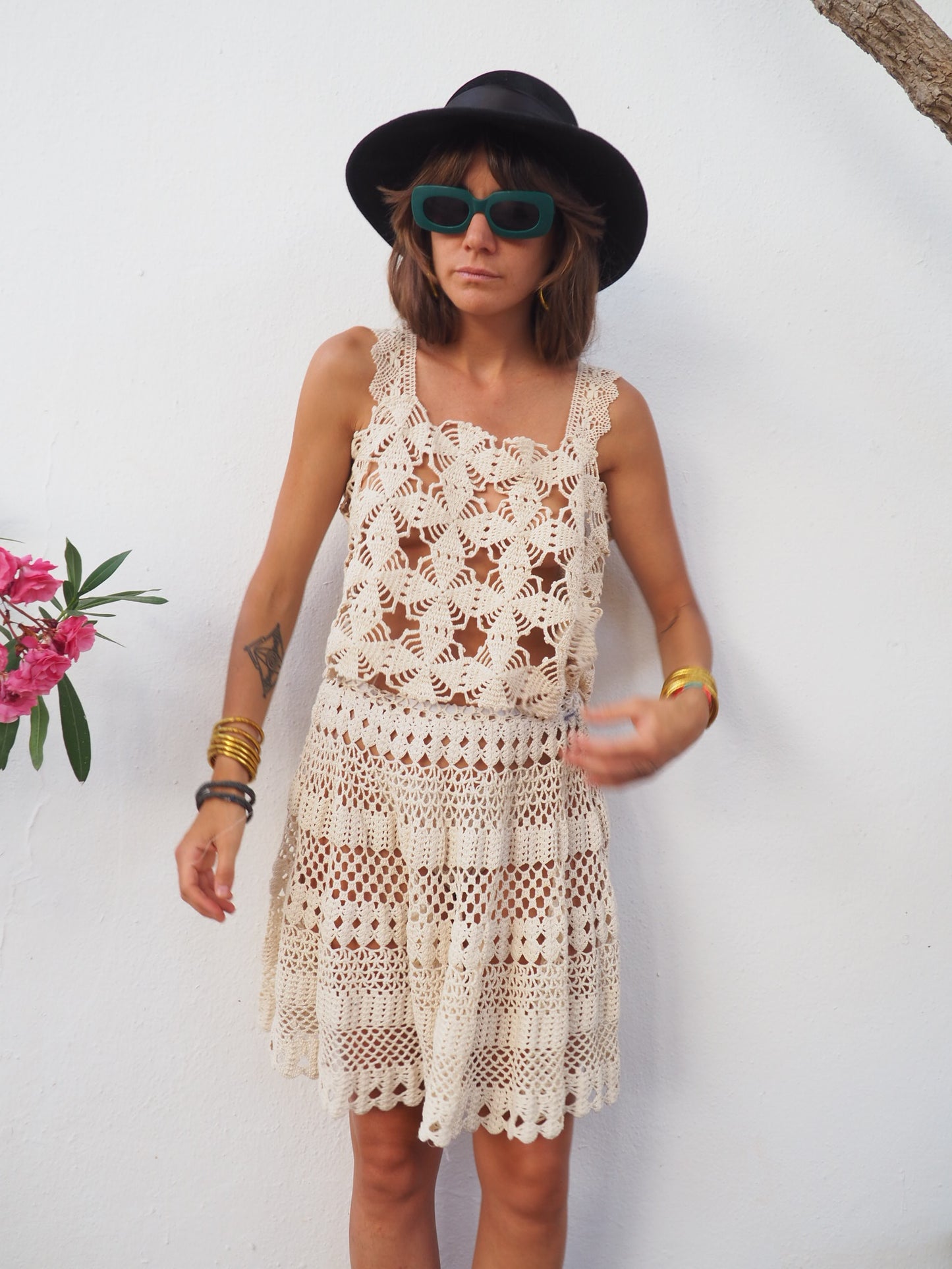Amazing one of a kind vintage crochet lace skirt up-cycled by Vagabond Ibiza