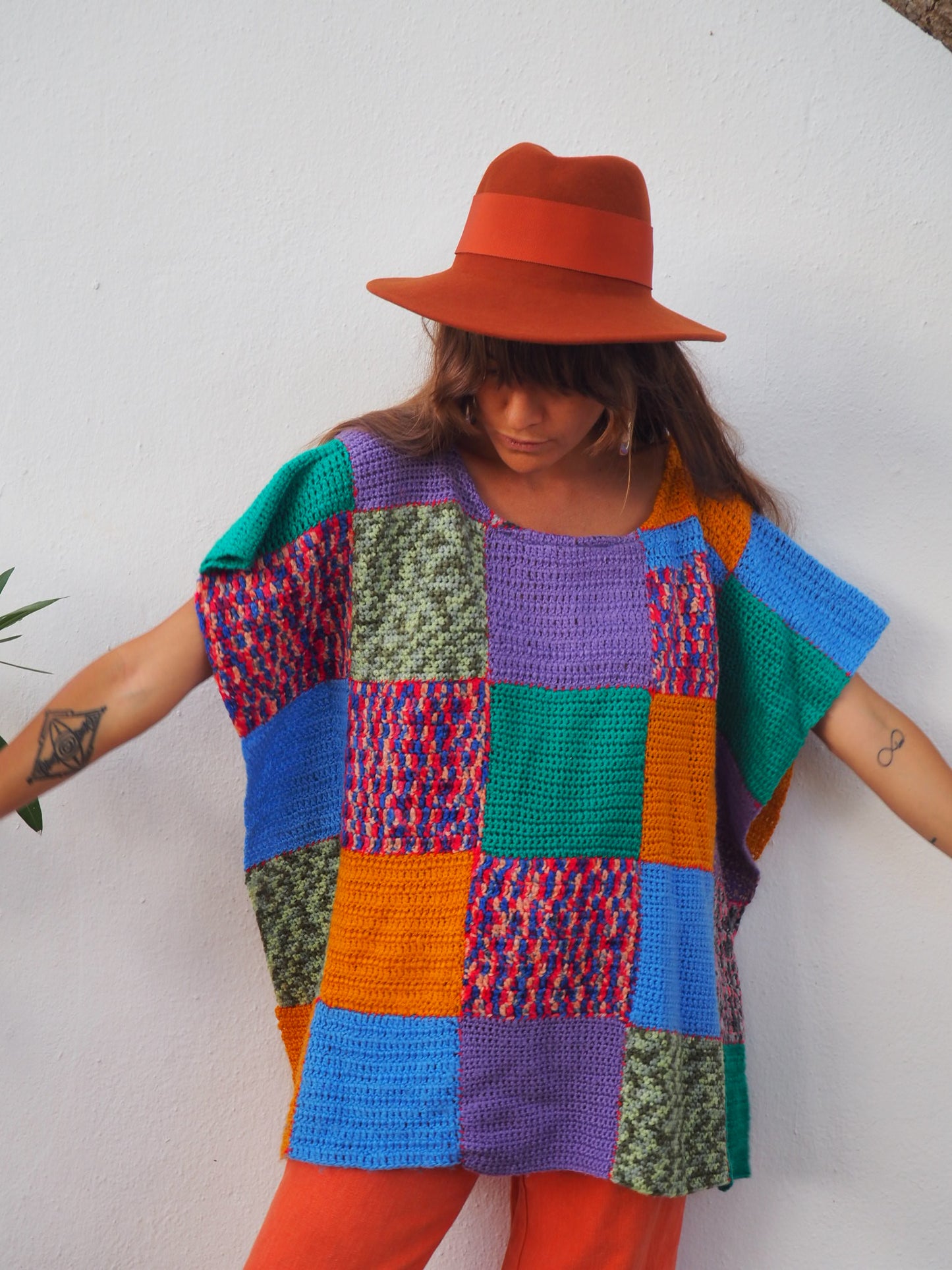 Vintage handmade 1970’s patchwork crochet jumper