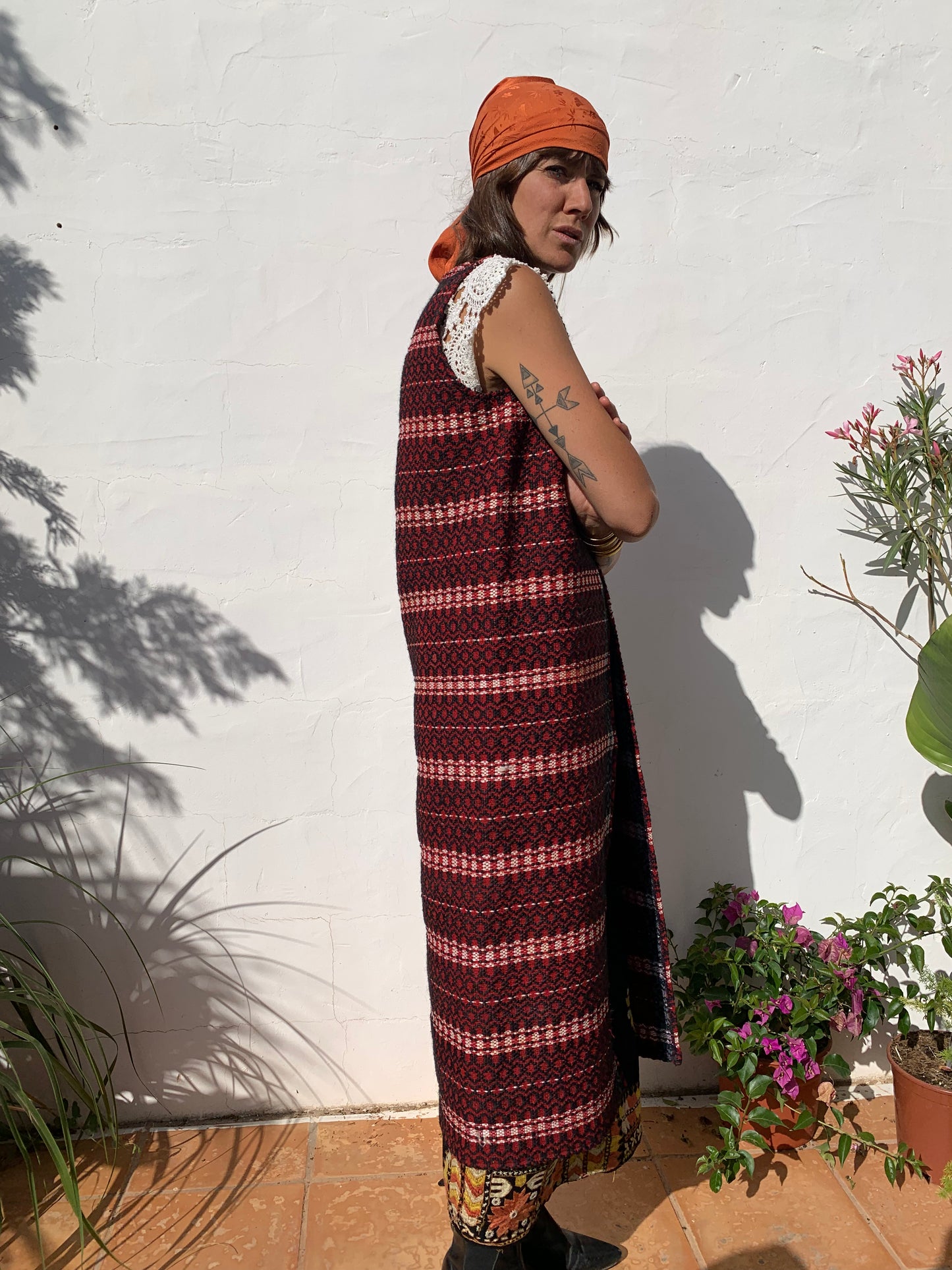 Vintage hand woven Romanian textiles up-cycled by vagabond Ibiza in to a long wa