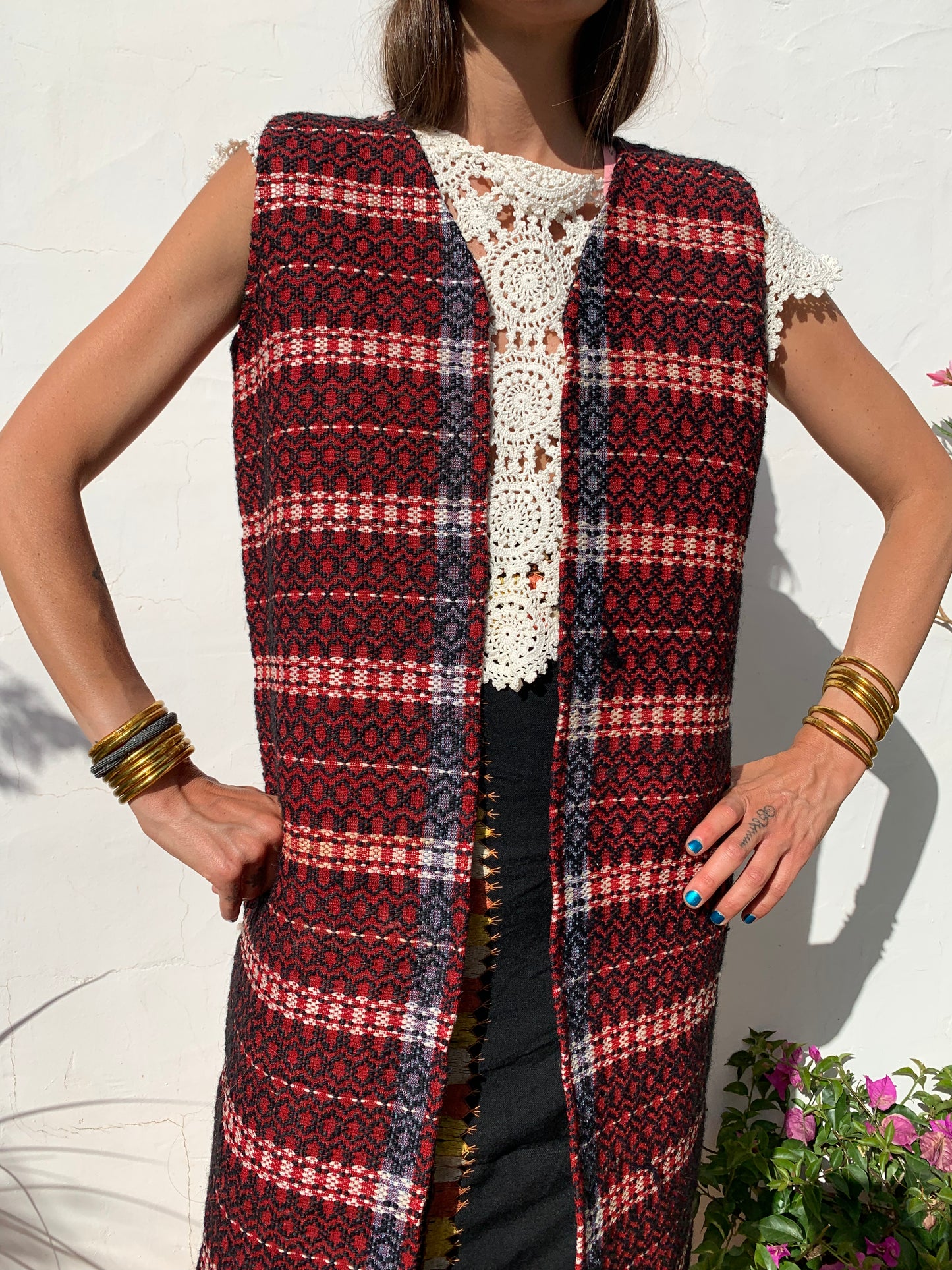 Vintage hand woven Romanian textiles up-cycled by vagabond Ibiza in to a long wa