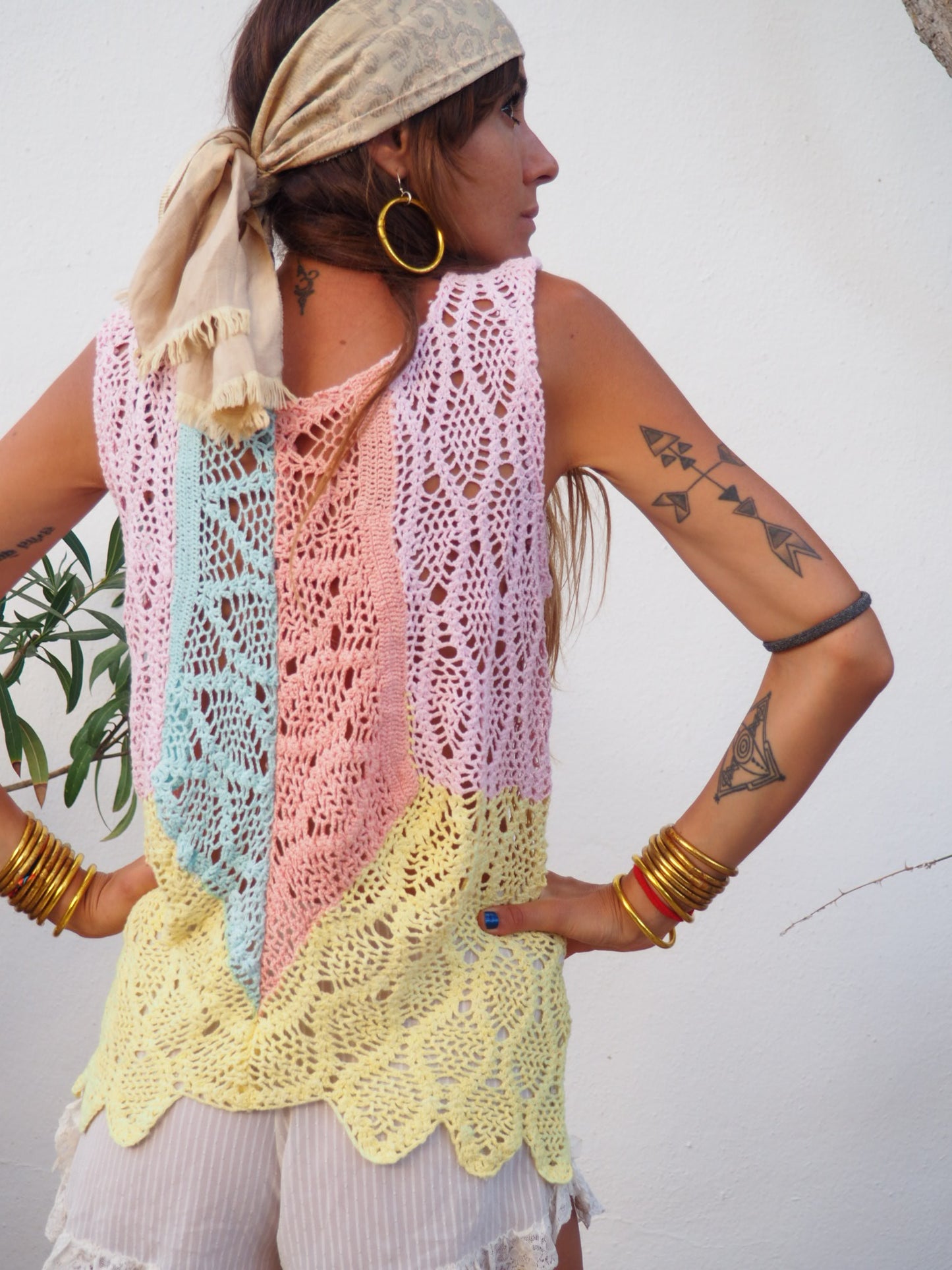 One of a kind up-cycled cotton crochet mini dress/top