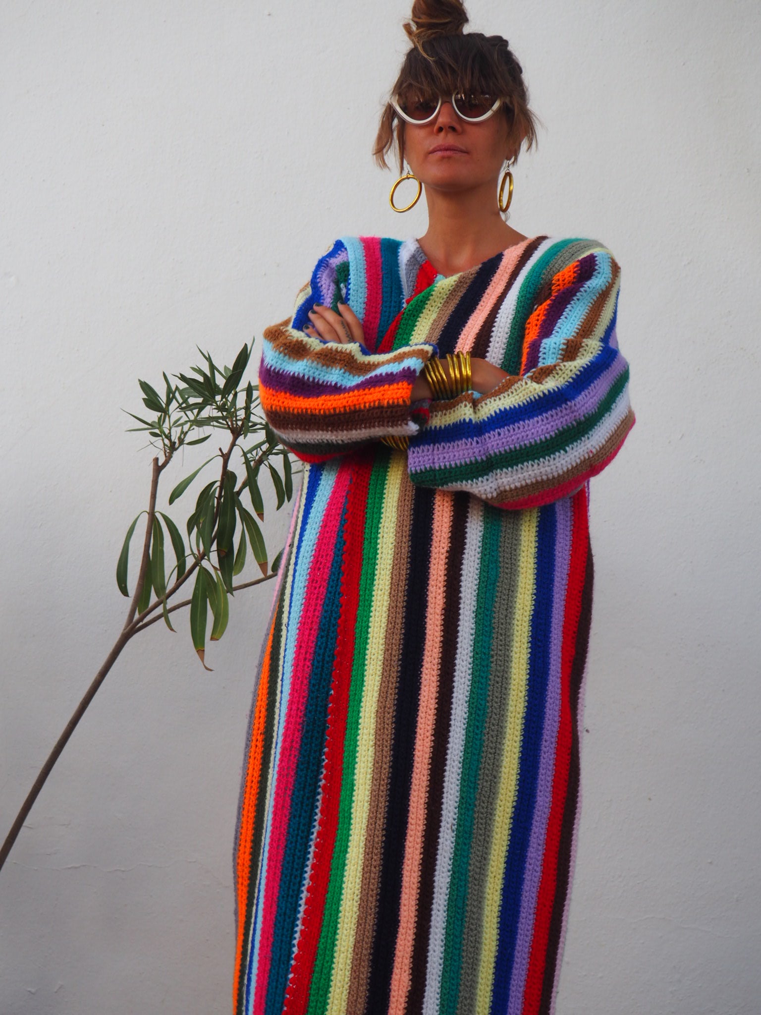 colourful jacket,colourful waistcoat, Vintage Crochet Jacket, up cycled jacket , handmade jacket, striped jacket , vintage jacket, 1970s jacket , long waistcoat, slow fashion , sustainable fashion, vintage shop, ibiza vintage shop, ibiza style, bohemian jacket, boho jacket, colourful jacket, festival jacket, hippie style, 70s clothing, original vintage, recycled fashion brand, sustainable fashion brand, slow fashion brand, rainbow fashion, knitted jacket, woven jacket, winter jacket