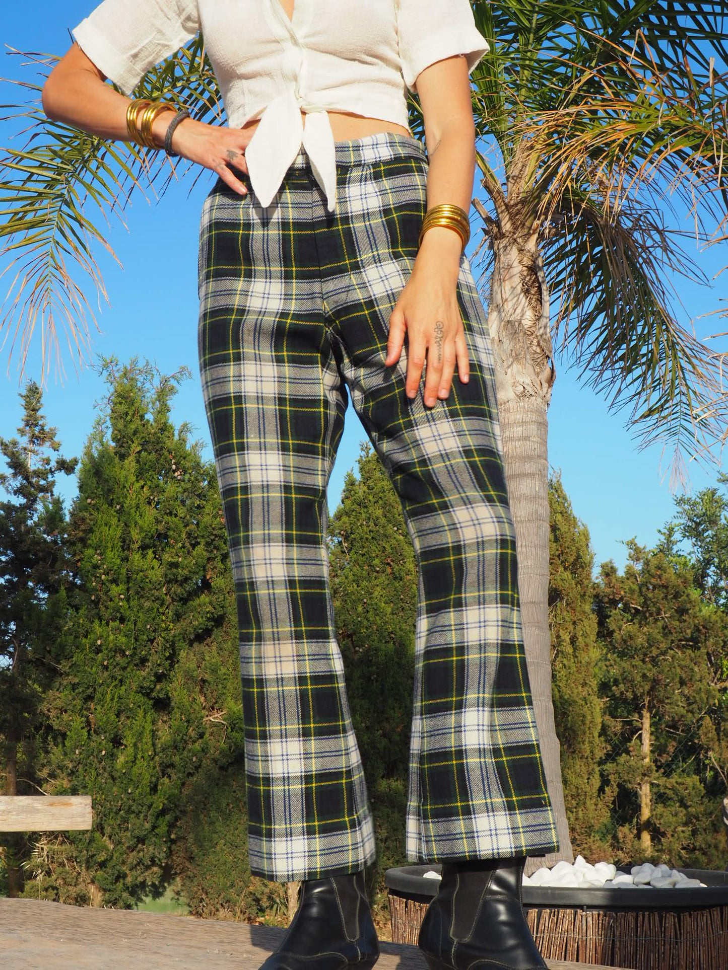 Vintage 1960’s wool Scottish woven checked flared pants