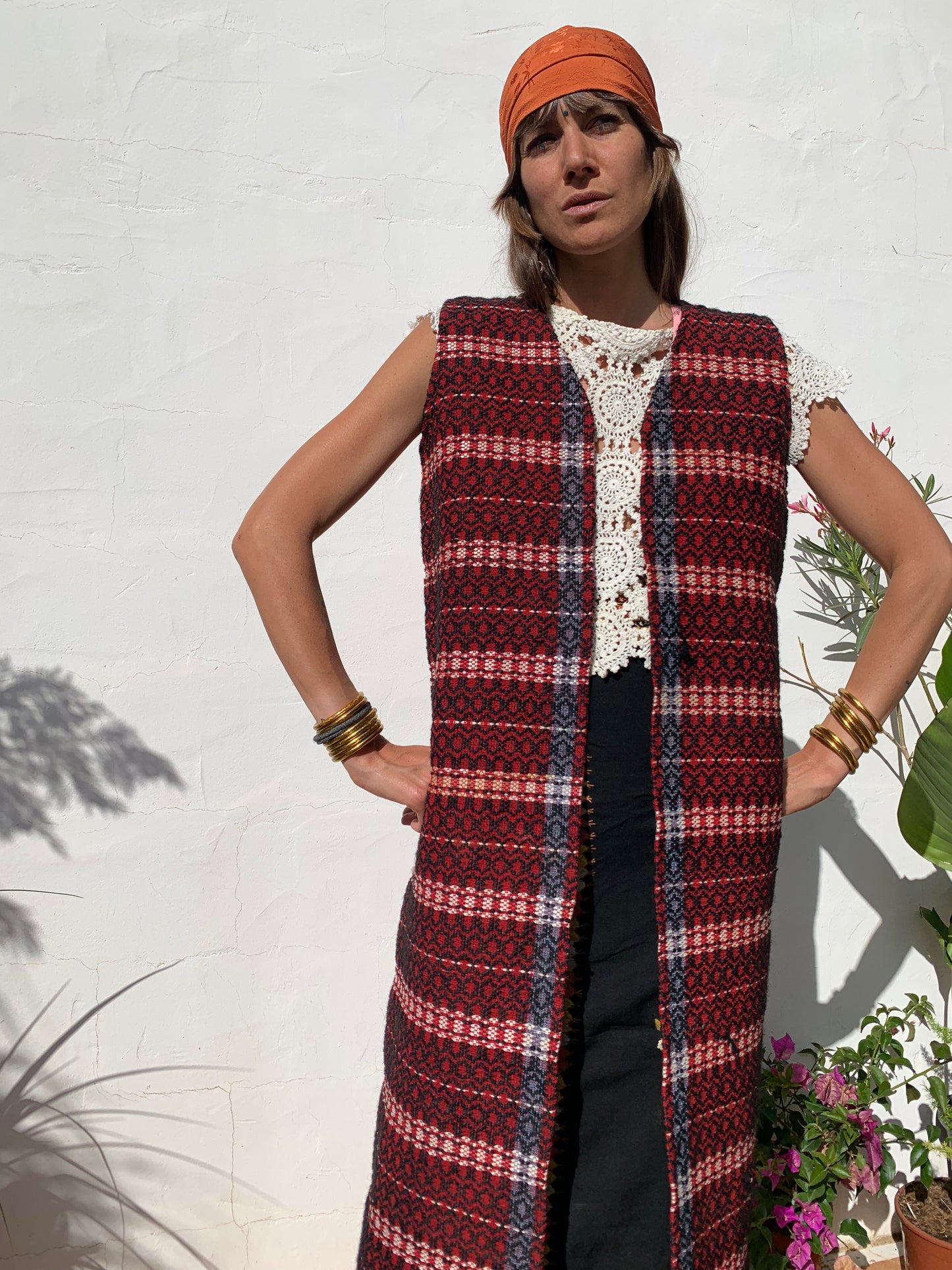 Vintage hand woven Romanian textiles up-cycled by vagabond Ibiza in to a long wa