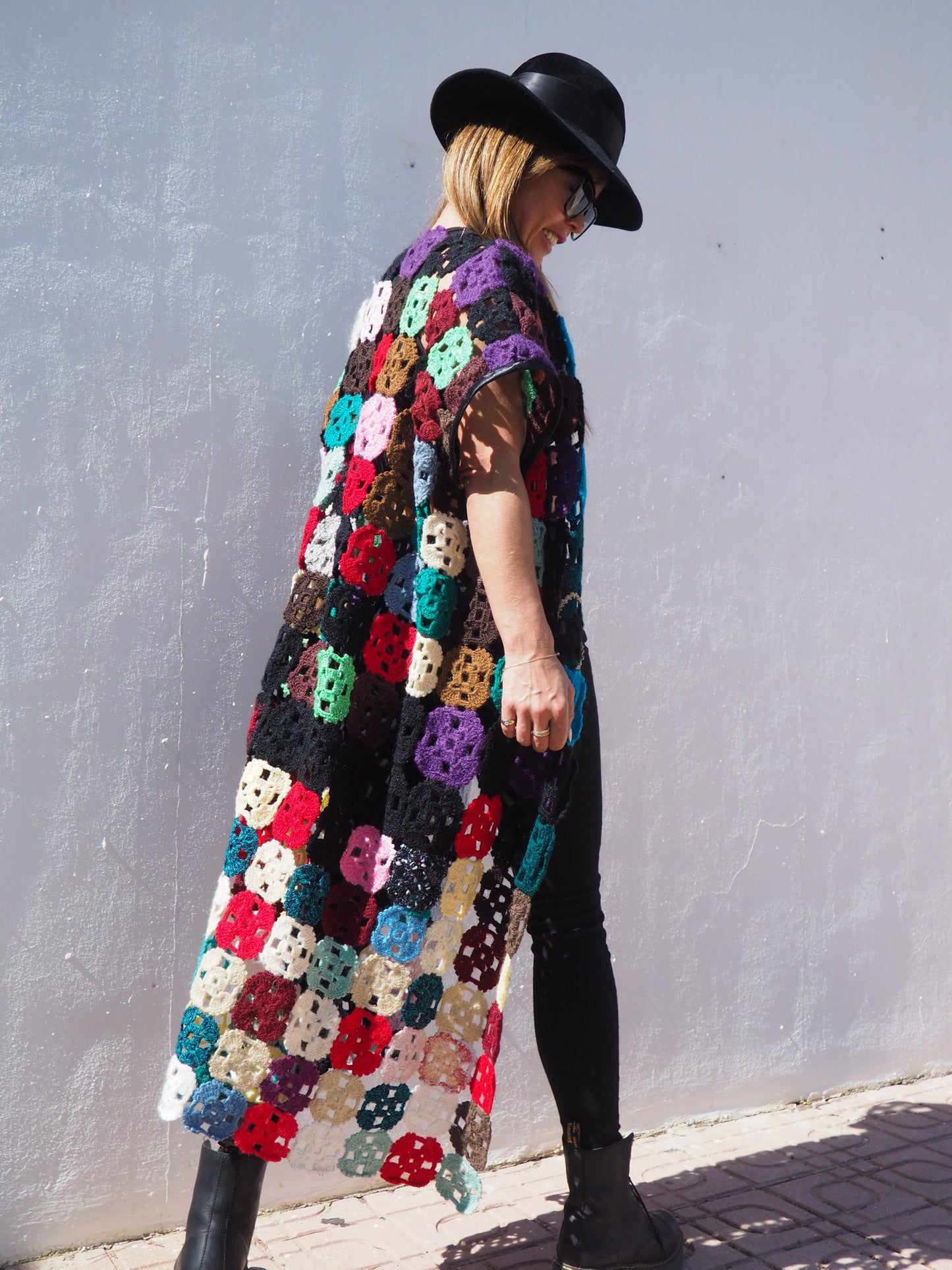 Vintage 1970’s handmade colourful crochet jacket up-cycled by Vagabond Ibiza