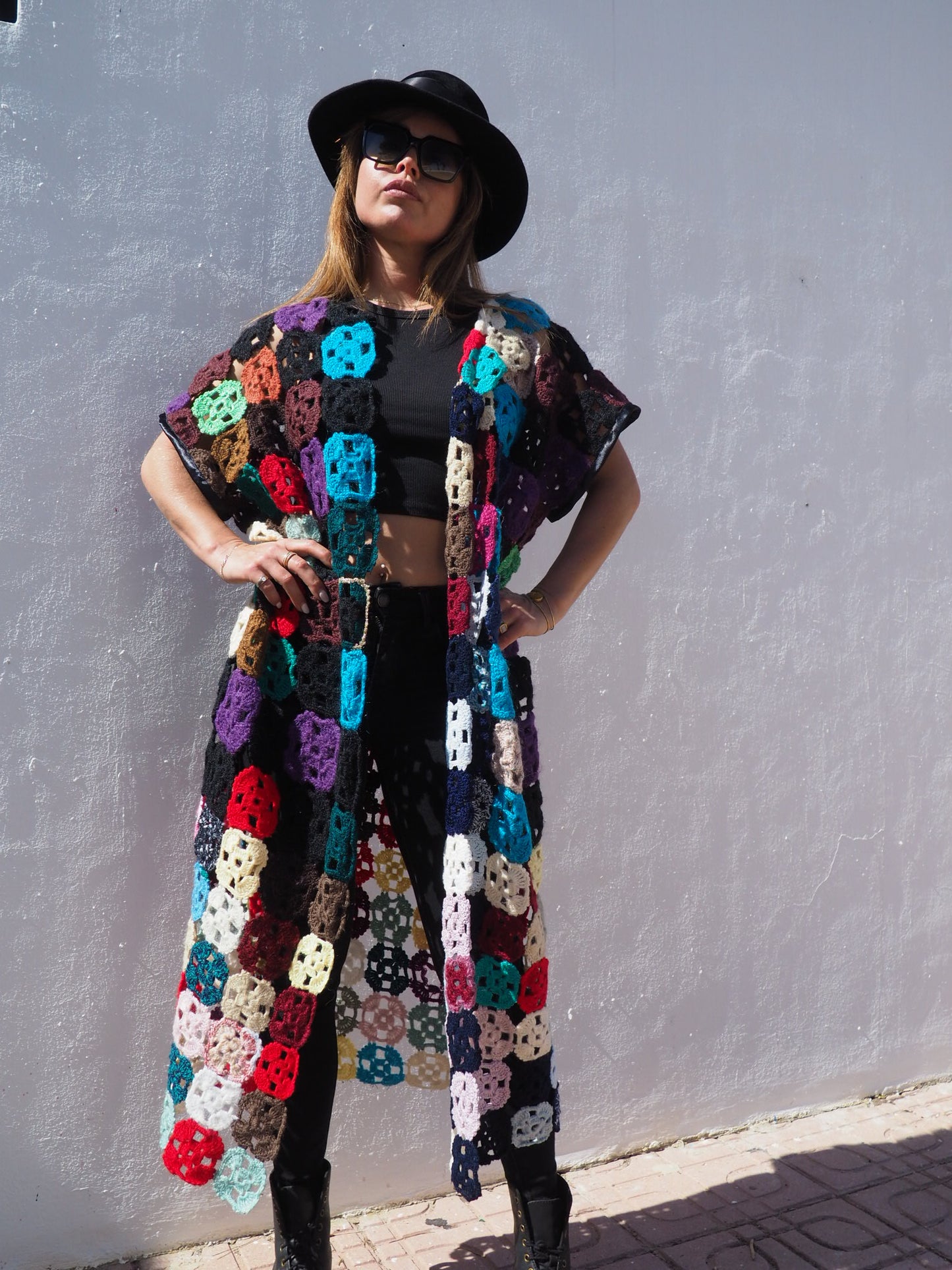 Vintage 1970’s handmade colourful crochet jacket up-cycled by Vagabond Ibiza