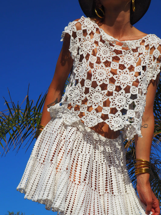 Vintage antique lace crochet up-cycled top made by Vagabond Ibiza