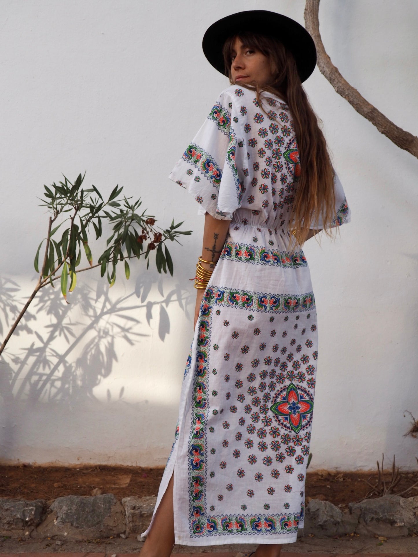 Vintage 1970’s white cotton printed maxi dress