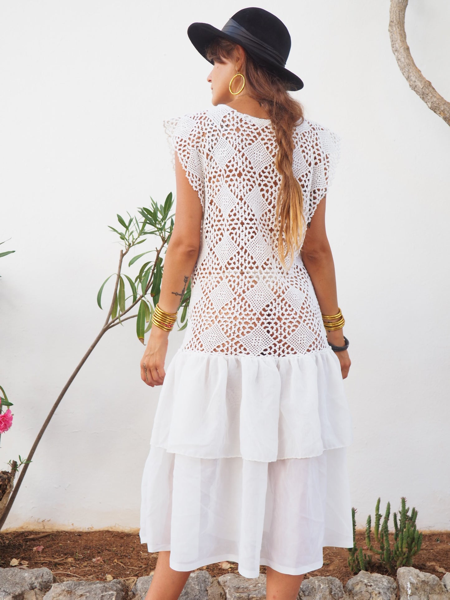 Amazing one off a kind white vintage crochet dress up-cycled by Vagabond Ibiza