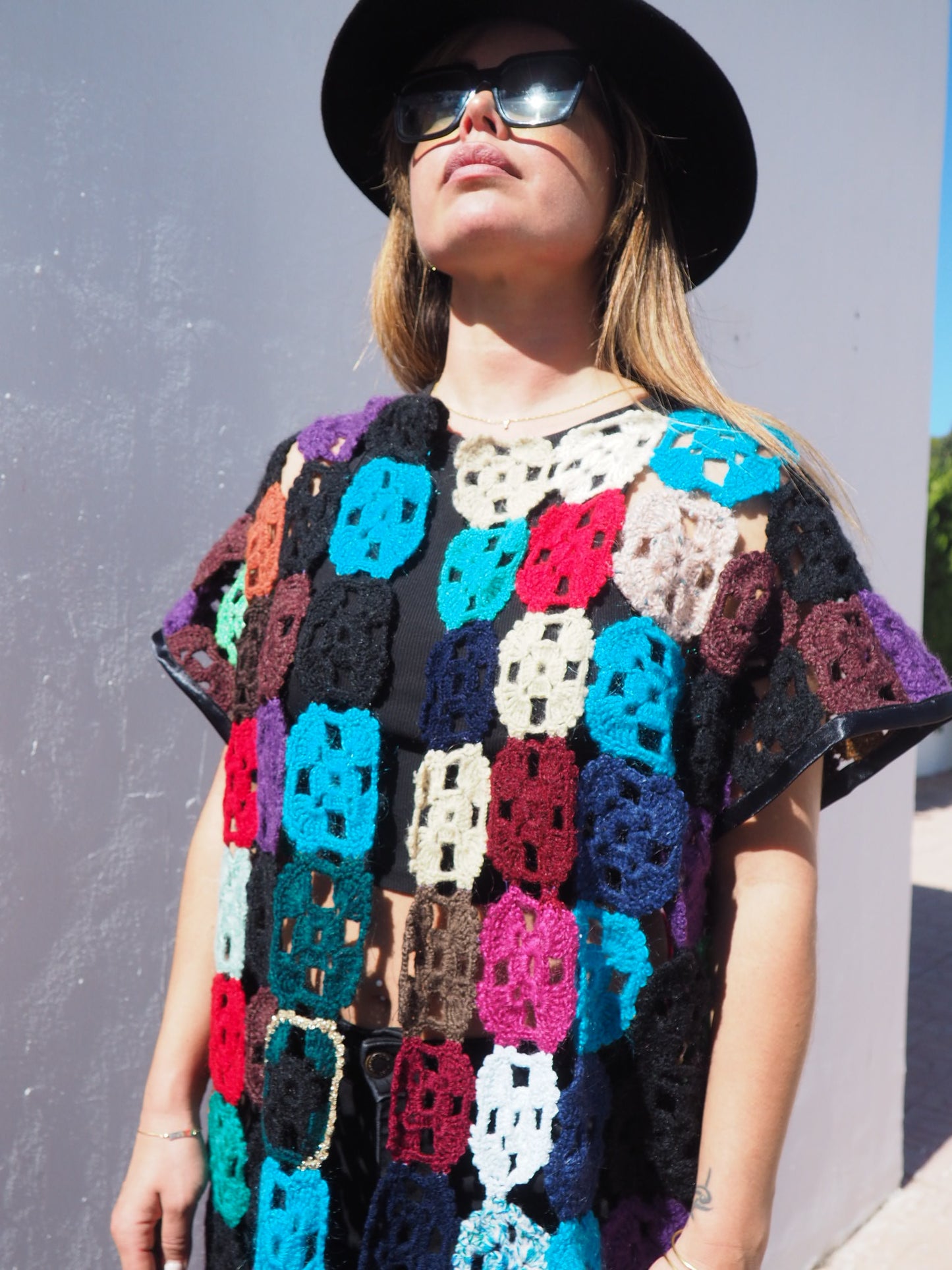 Vintage 1970’s handmade colourful crochet jacket up-cycled by Vagabond Ibiza