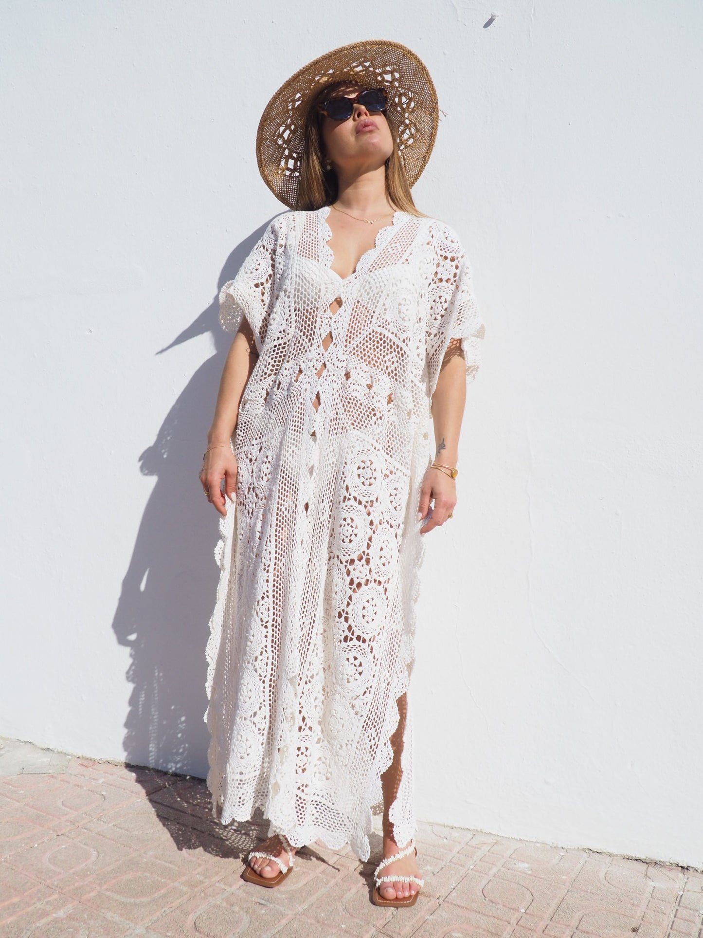 Very cool oversized beach dress hand made crochet up-cycled by Vagabond Ibiza.