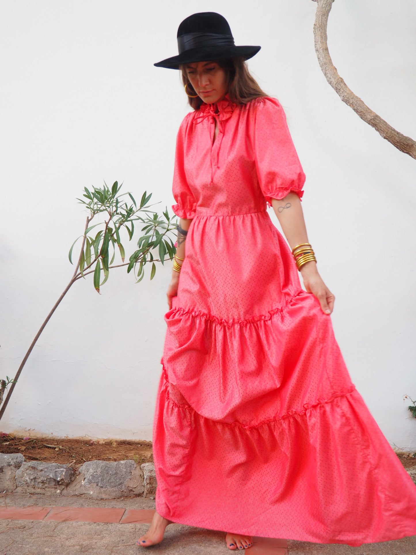 Vintage 1970’s pink ruffle maxi dress