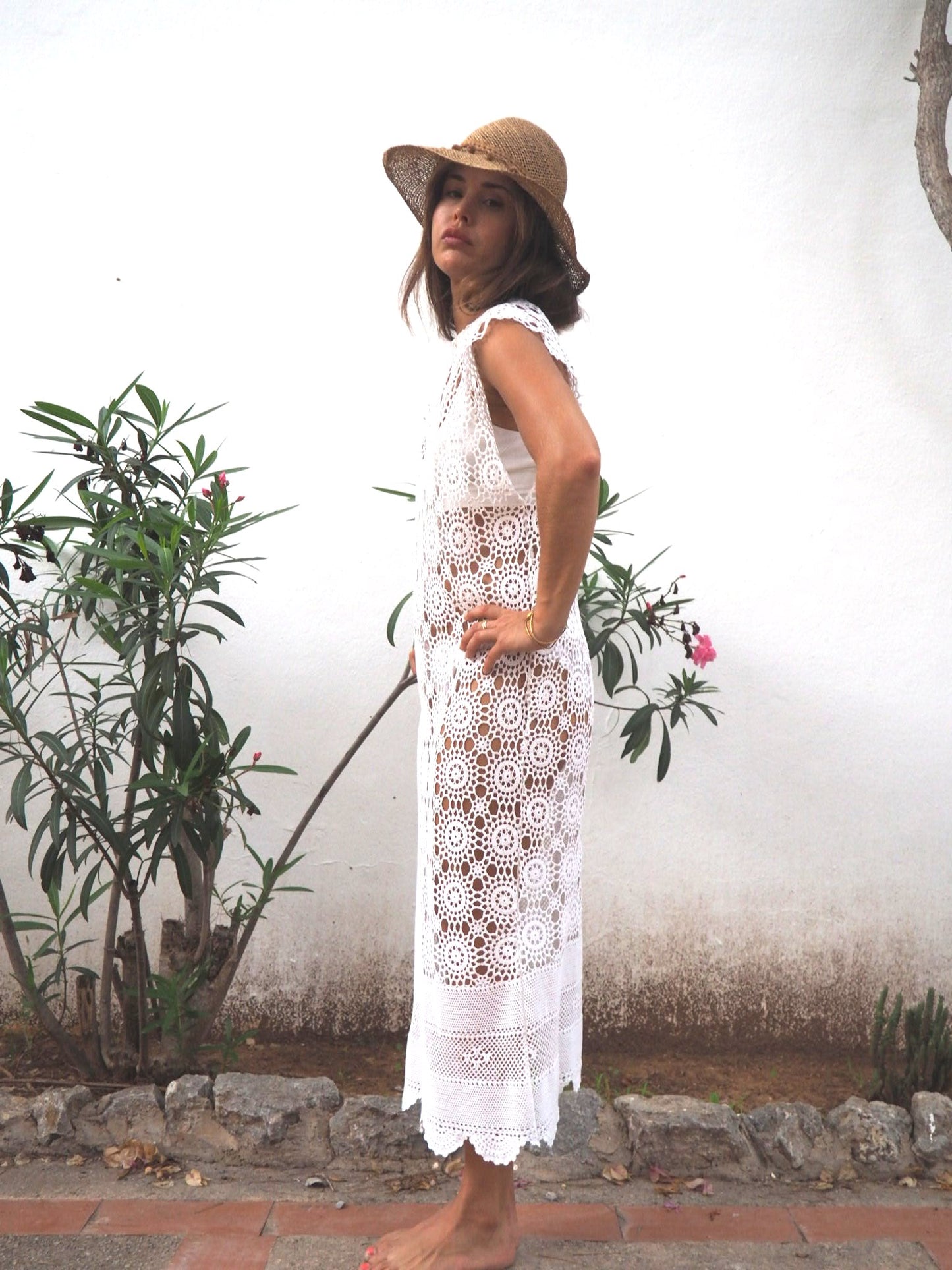 White 1960’s hand made crochet lace dress