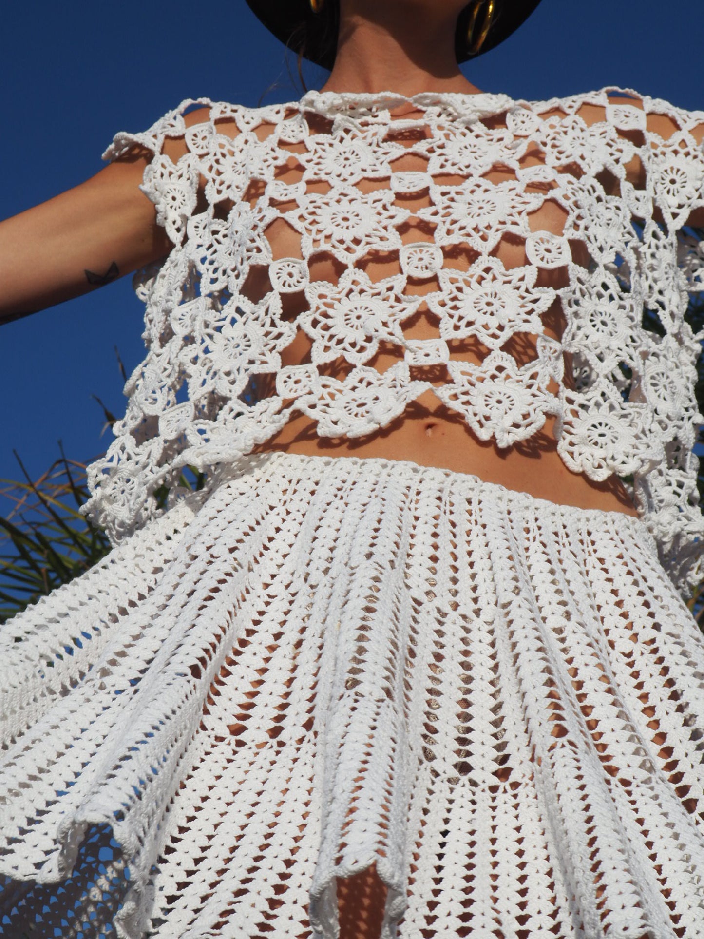 Antique white lace crochet textiles skirt up-cycled by Vagabond Ibiza