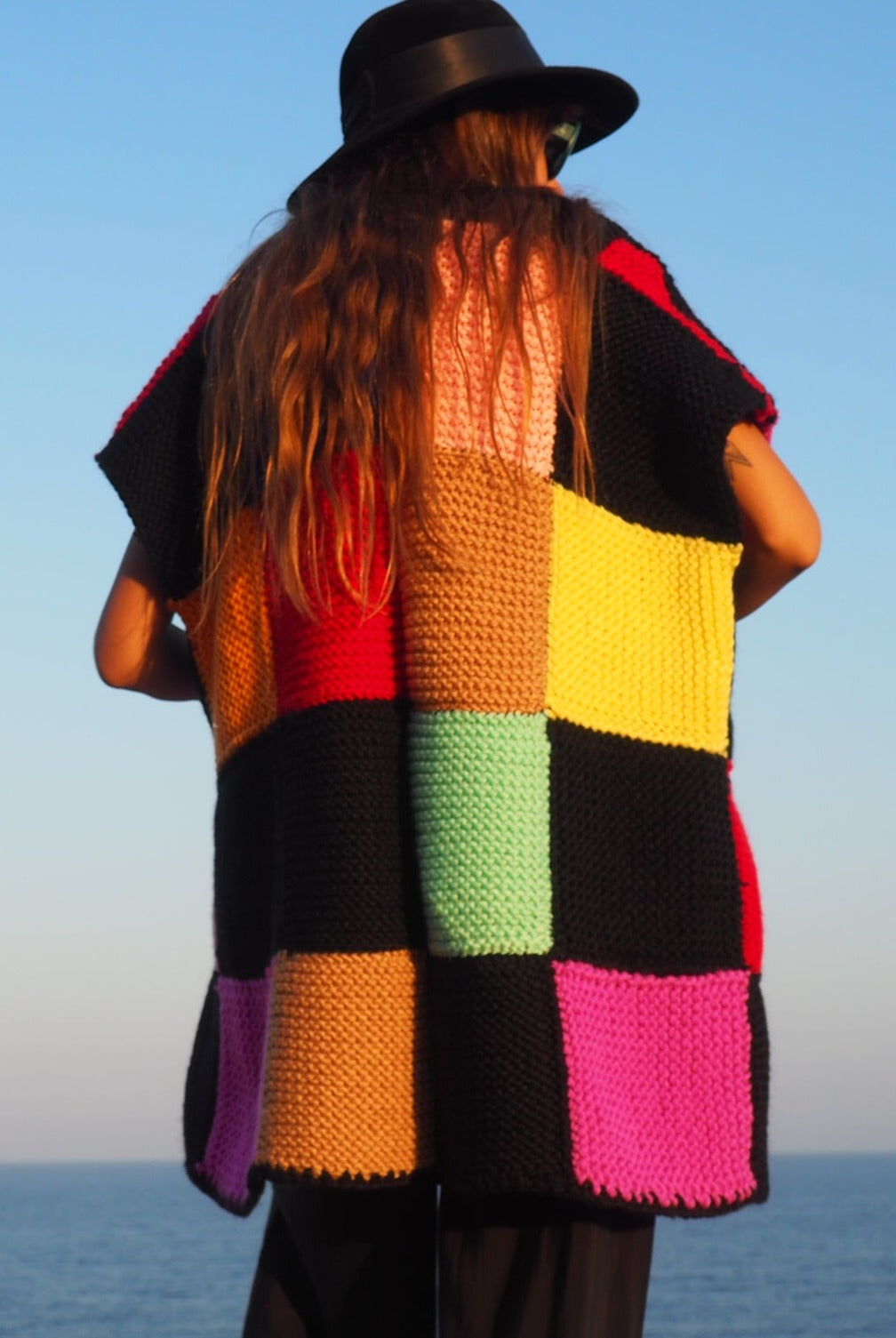 colourful chunky wool knitted waistcoat